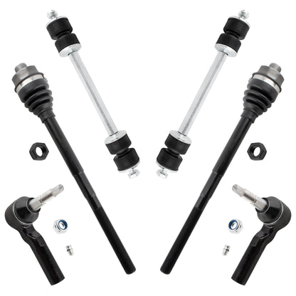 BOXI (Set of 6) Front Inner & Outer Tie Rod End + Sway Bars Links Fit for Chevrolet Silverado GMC
