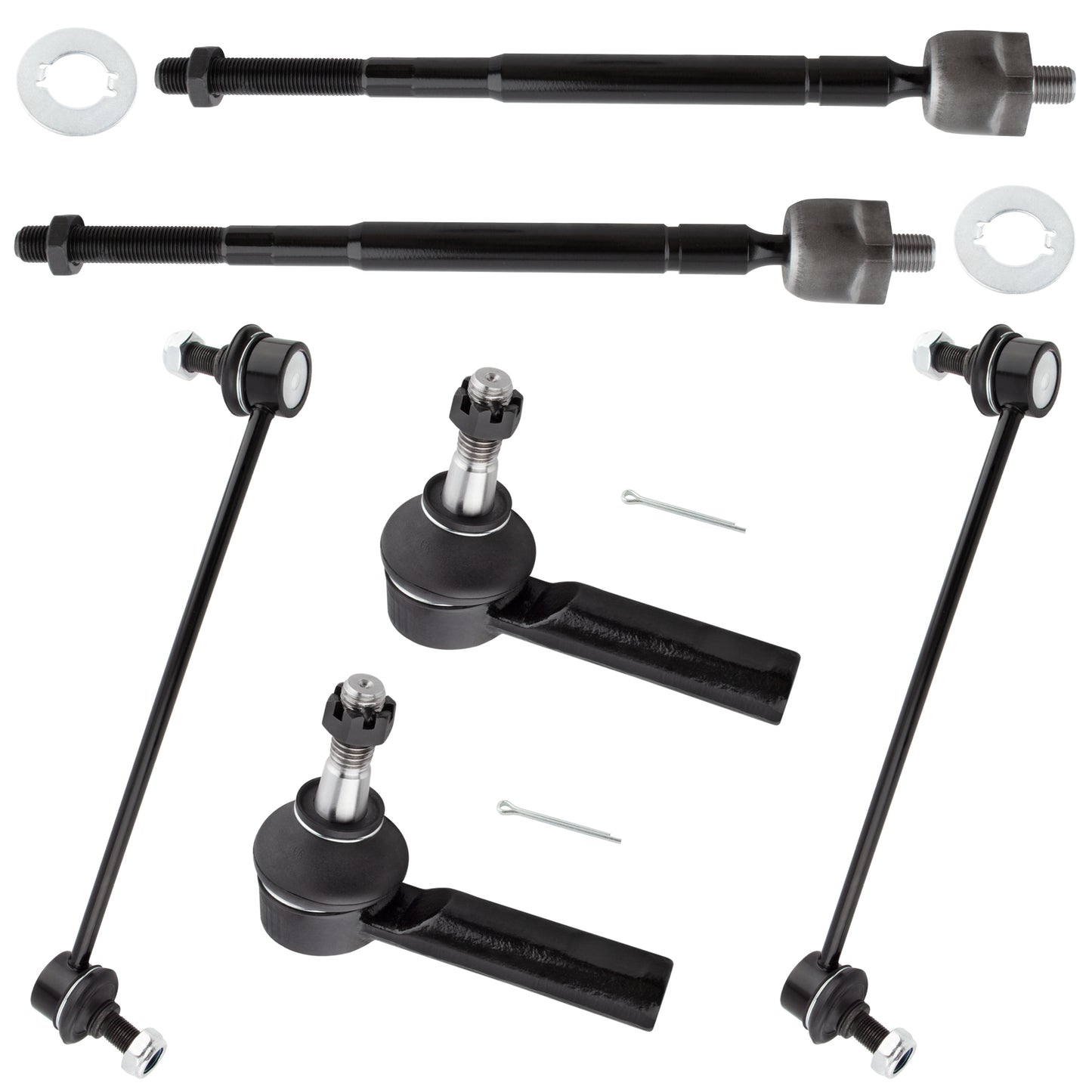BOXI (Set of 6) Front Inner Outer Tie Rods + 9.86" Sway Bar Links Fit for Chevrolet Cobalt 2005-2010