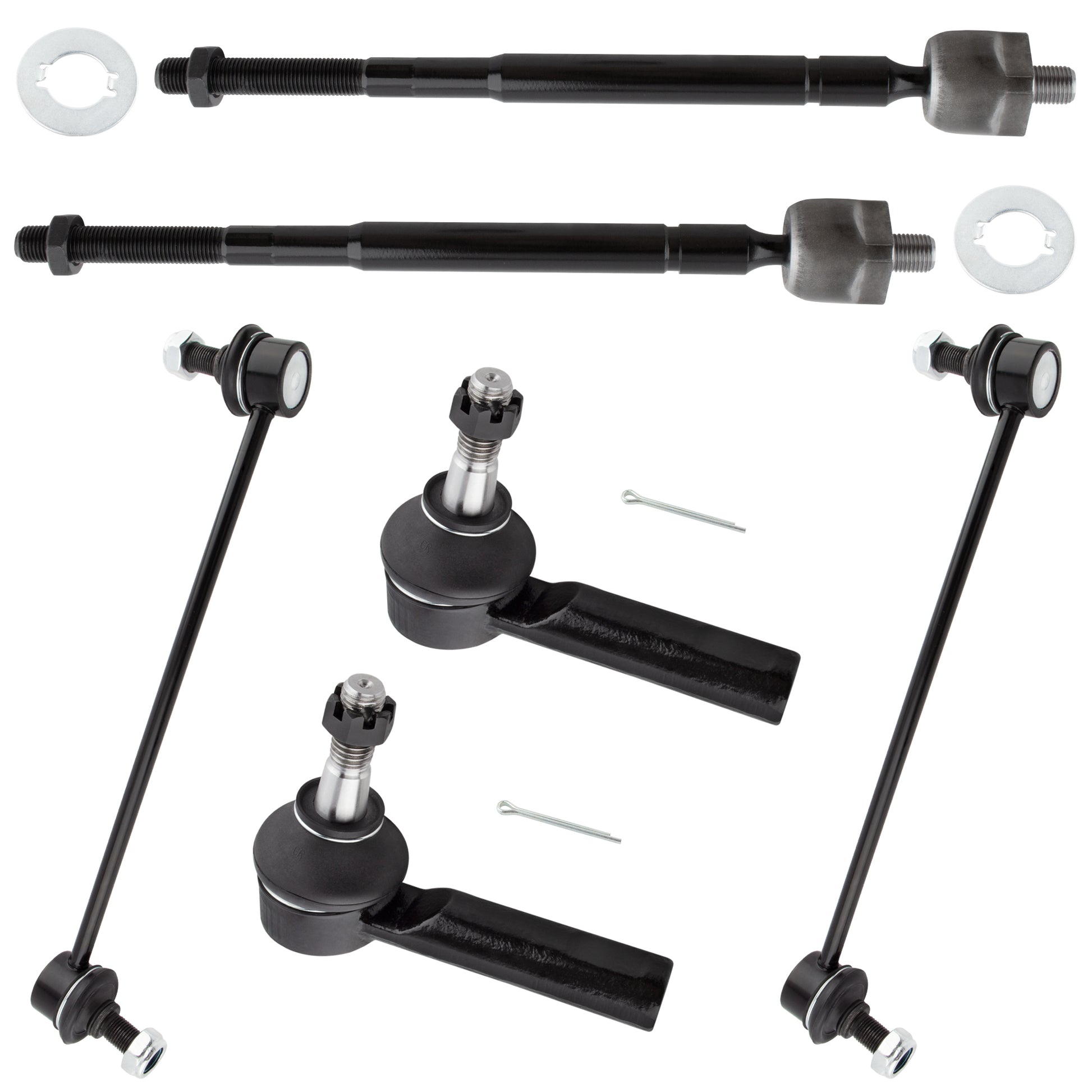 BOXI (Set of 6) Front Inner Outer Tie Rods + 9.86" Sway Bar Links Fit for Chevrolet Cobalt 2005-2010