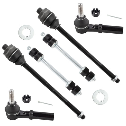 BOXI (Set of 6) Front Inner & Outer Tie Rod Ends + Sway Bar Links Kit Fit for Chevrolet GMC