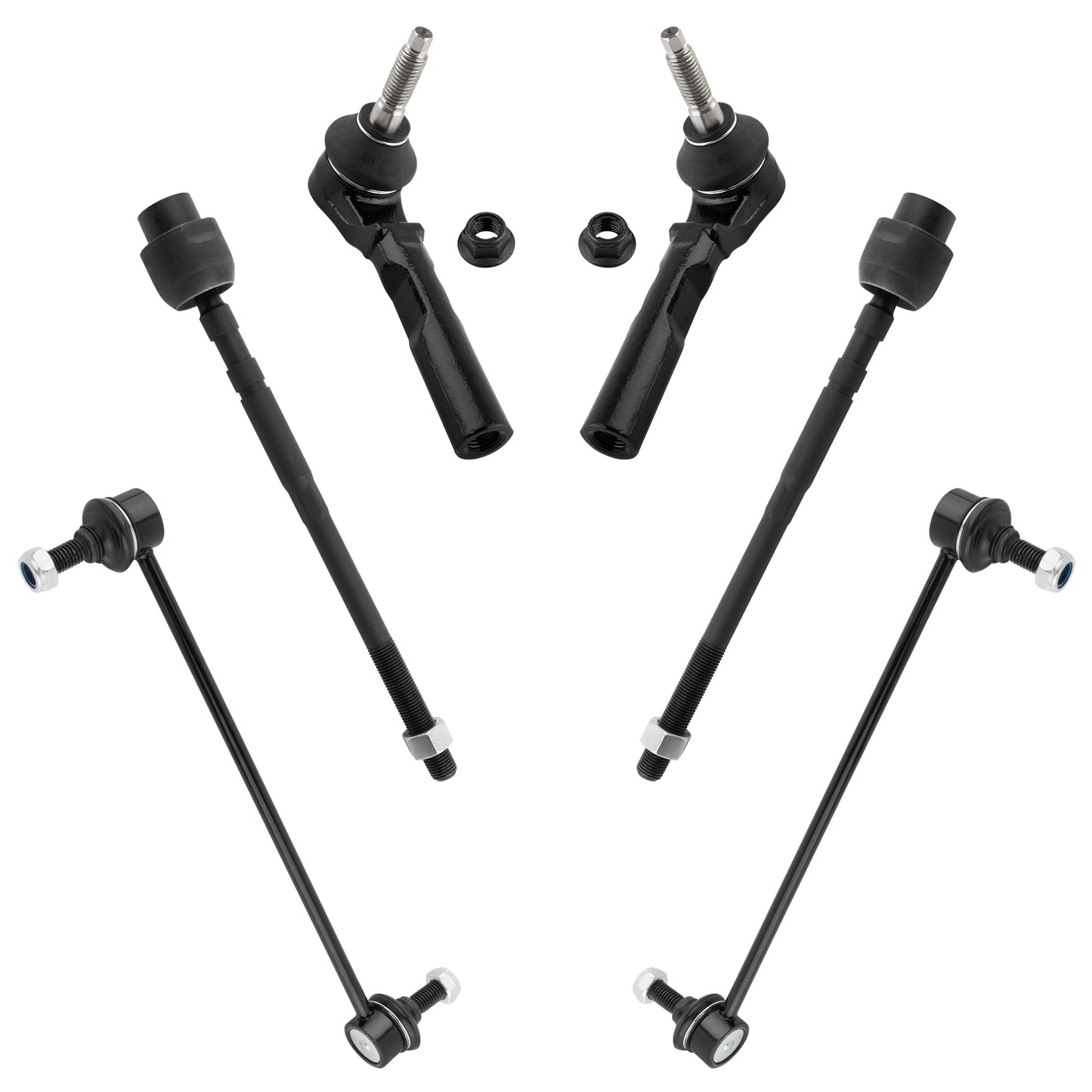 BOXI (Set of 6) Front Inner & Outer Tie Rod Ends + Sway Bar Links for Chevrolet Malibu 2004-2012