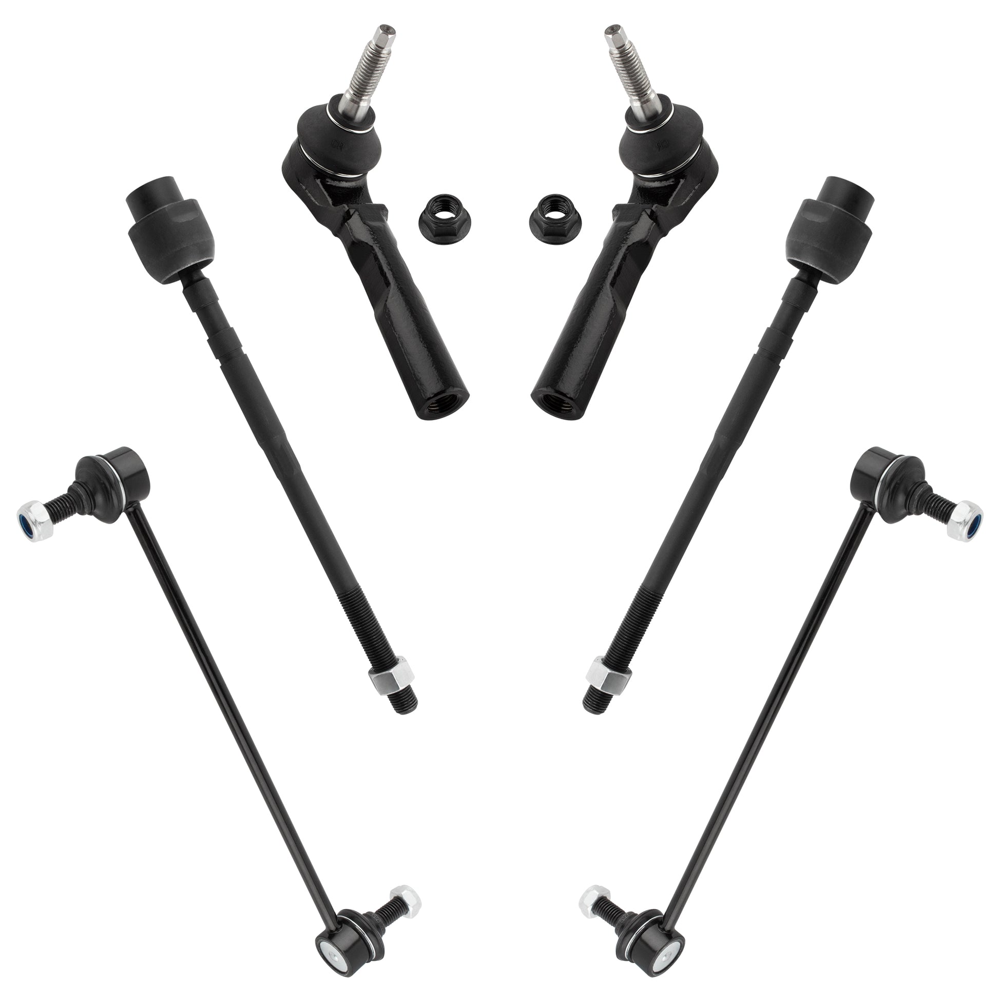 BOXI (Set of 6) Front Inner & Outer Tie Rod Ends + Sway Bar Links for Chevrolet Malibu 2004-2012