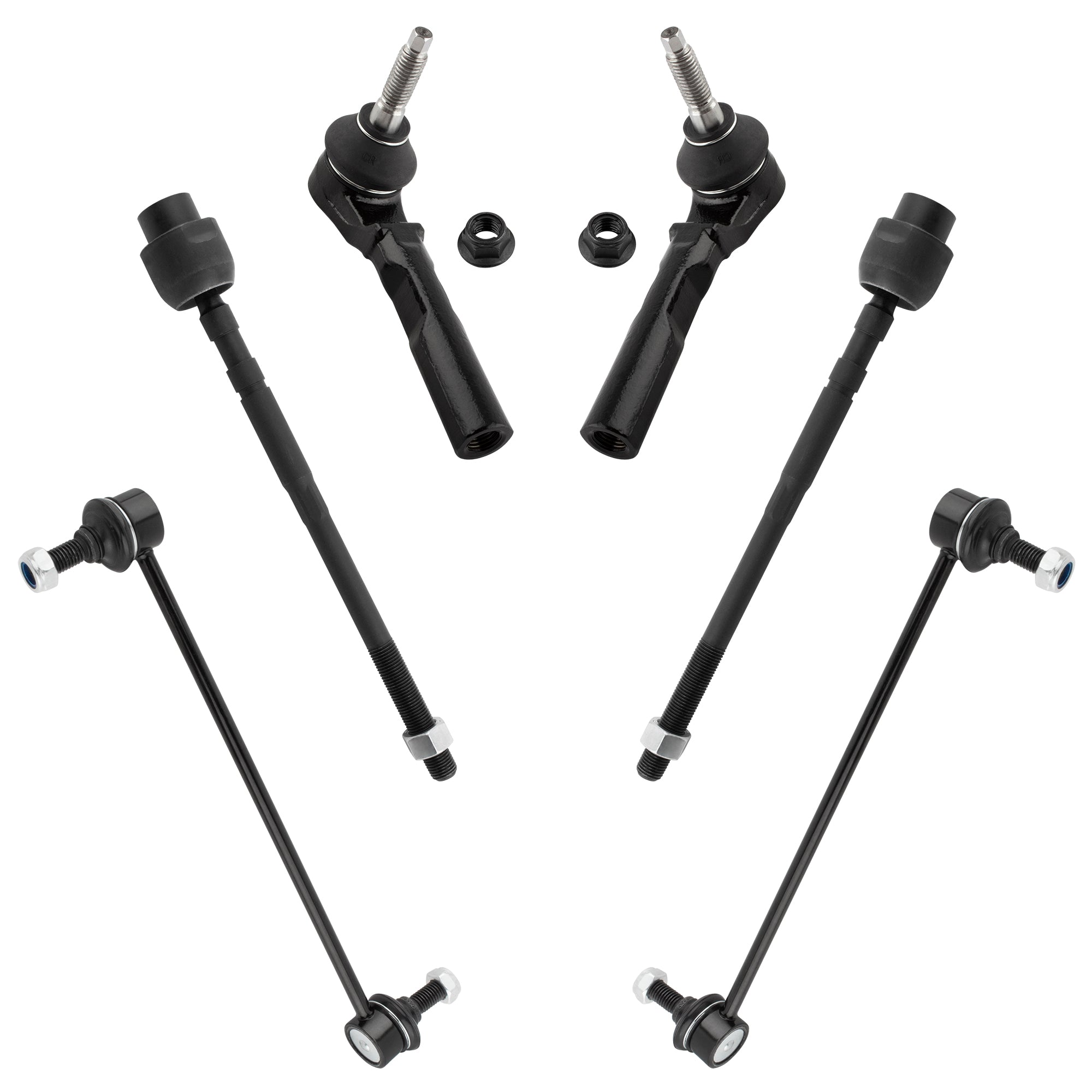 BOXI (Set of 6) Front Inner & Outer Tie Rod Ends + Sway Bar Links for Chevrolet Malibu 2004-2012