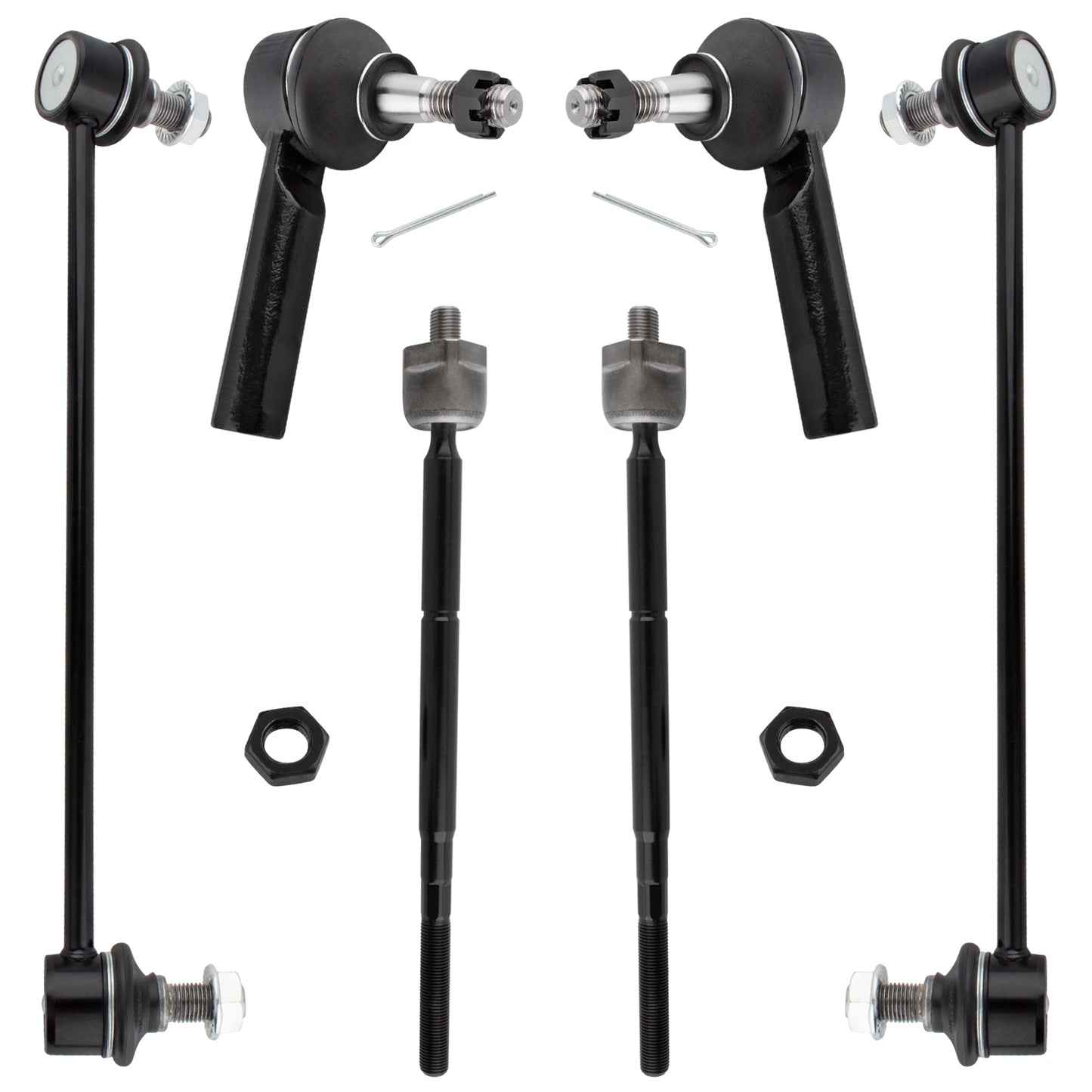 BOXI (Set of 6) Front Inner & Outer Tie Rod Ends + Front Stabilizer Sway Bar End Links Fit