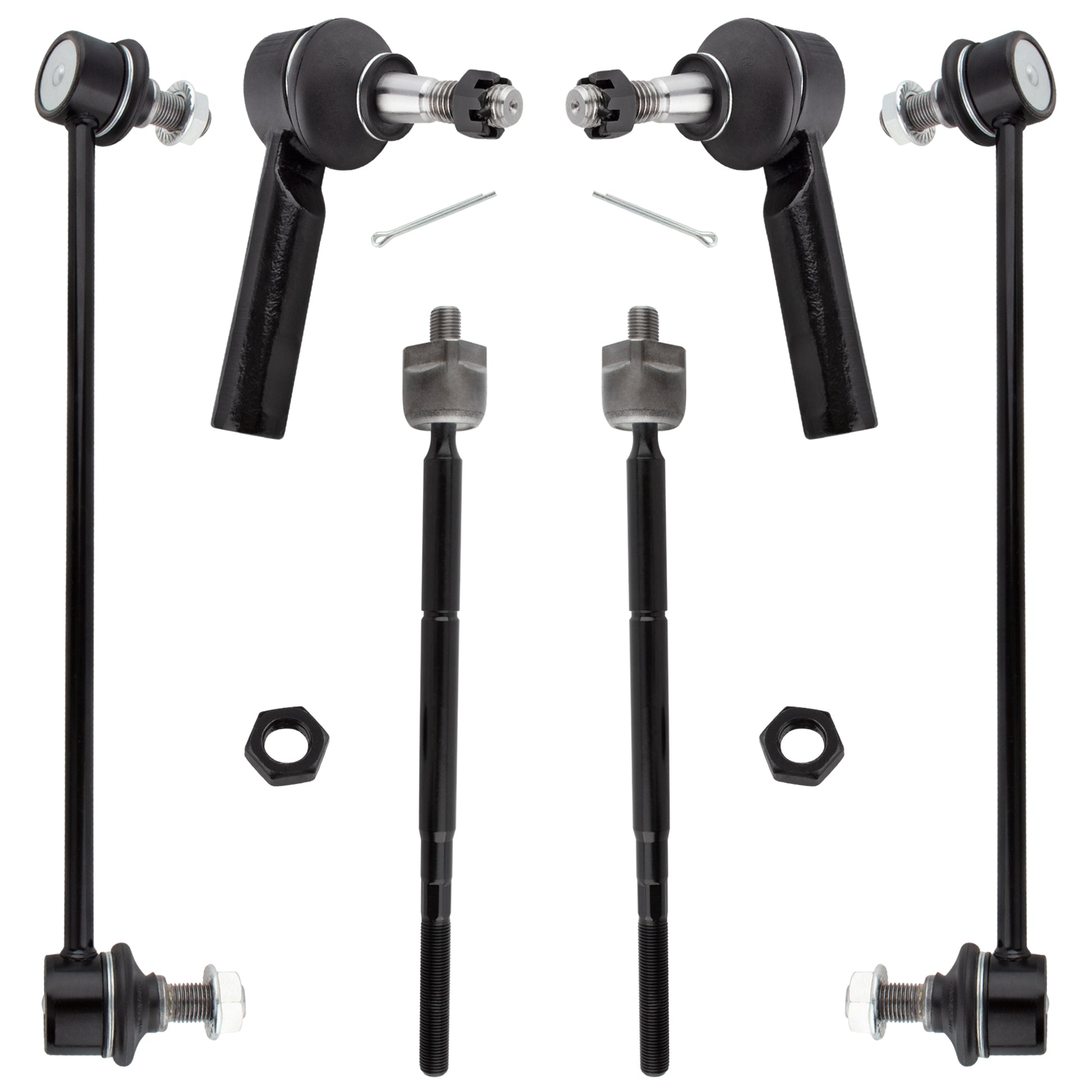 BOXI (Set of 6) Front Inner & Outer Tie Rod Ends + Front Stabilizer Sway Bar End Links Fit