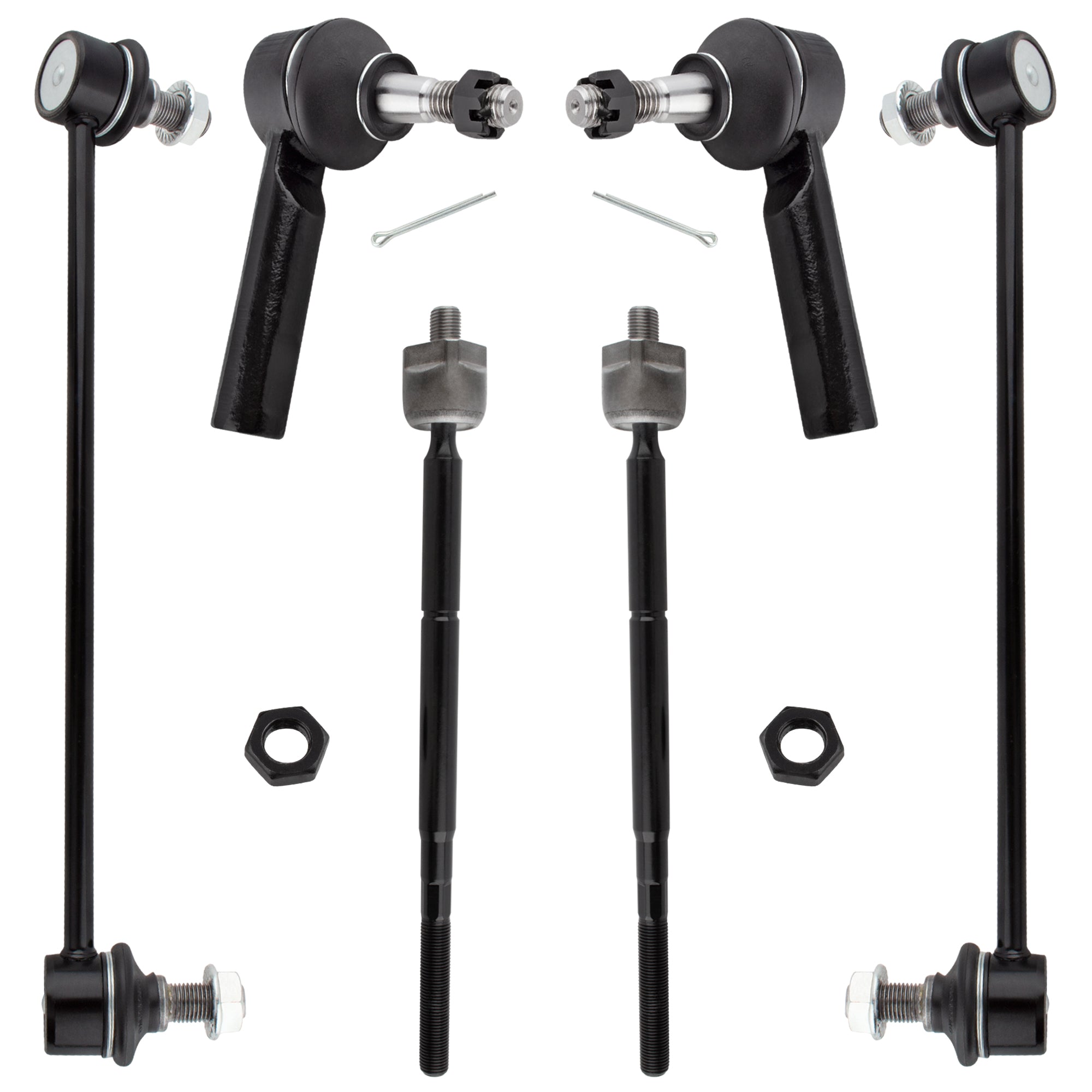BOXI (Set of 6) Front Inner & Outer Tie Rod Ends + Front Stabilizer Sway Bar End Links Fit