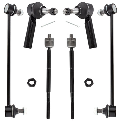 BOXI (Set of 6) Front Inner & Outer Tie Rod Ends + Front Stabilizer Sway Bar End Links Fit