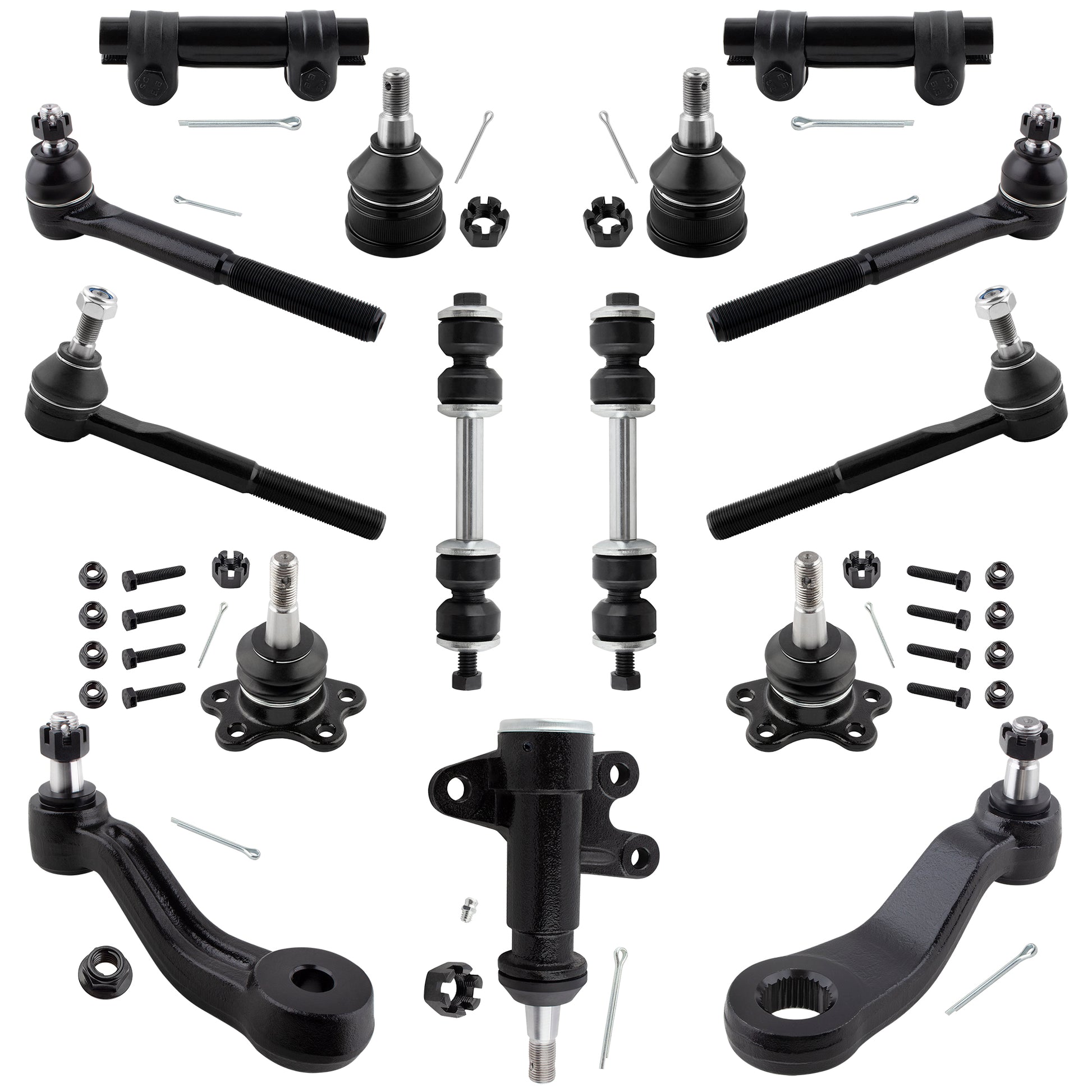 BOXI 15pcs Front Suspension Kit Ball Joints Tie Rods Sway Bars Pitman Idler Arm Fits for Chevrolet