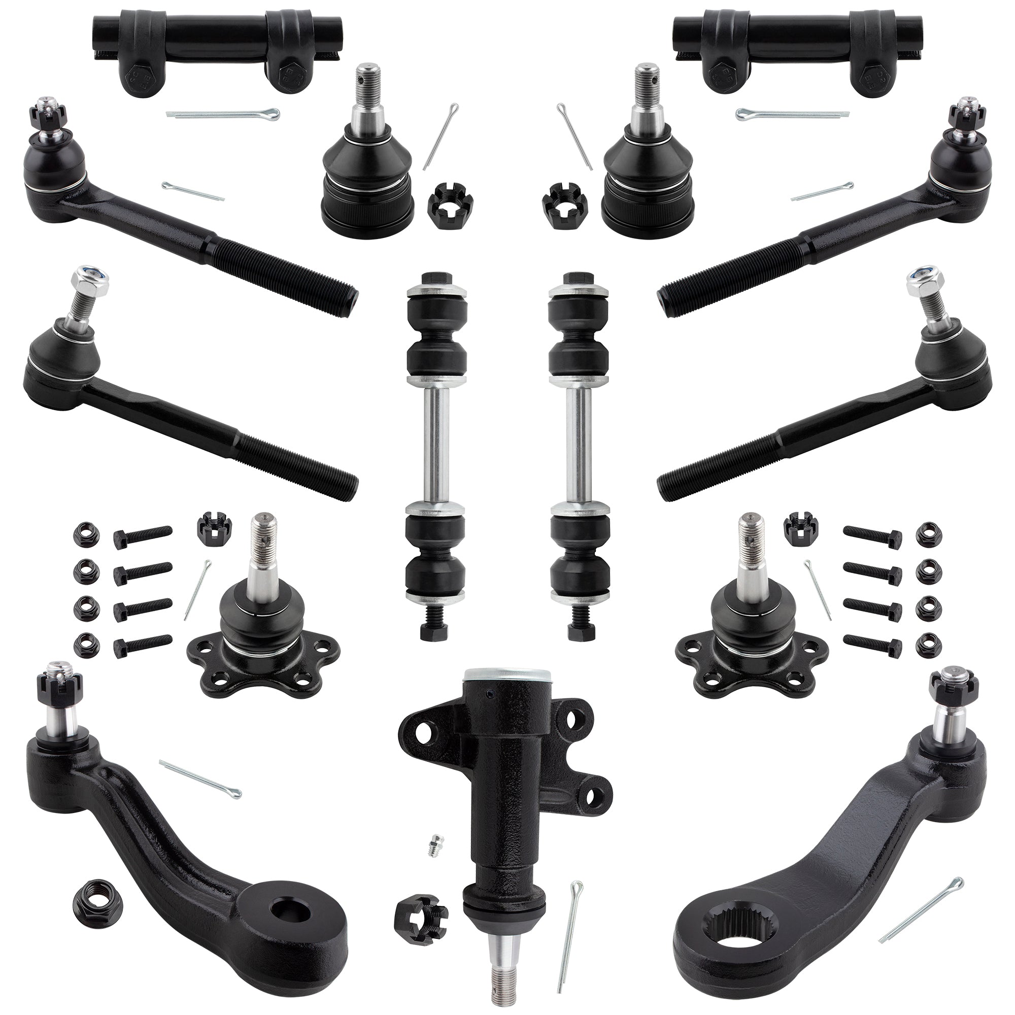 BOXI 15pcs Front Suspension Kit Ball Joints Tie Rods Sway Bars Pitman Idler Arm Fits for Chevrolet