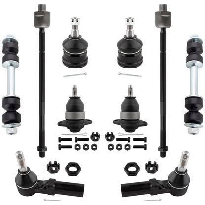 BOXI 10pcs Front Suspension Kit Inner & Outer Tie Rod Ends Upper & Lower Ball Joint Sway Bar End