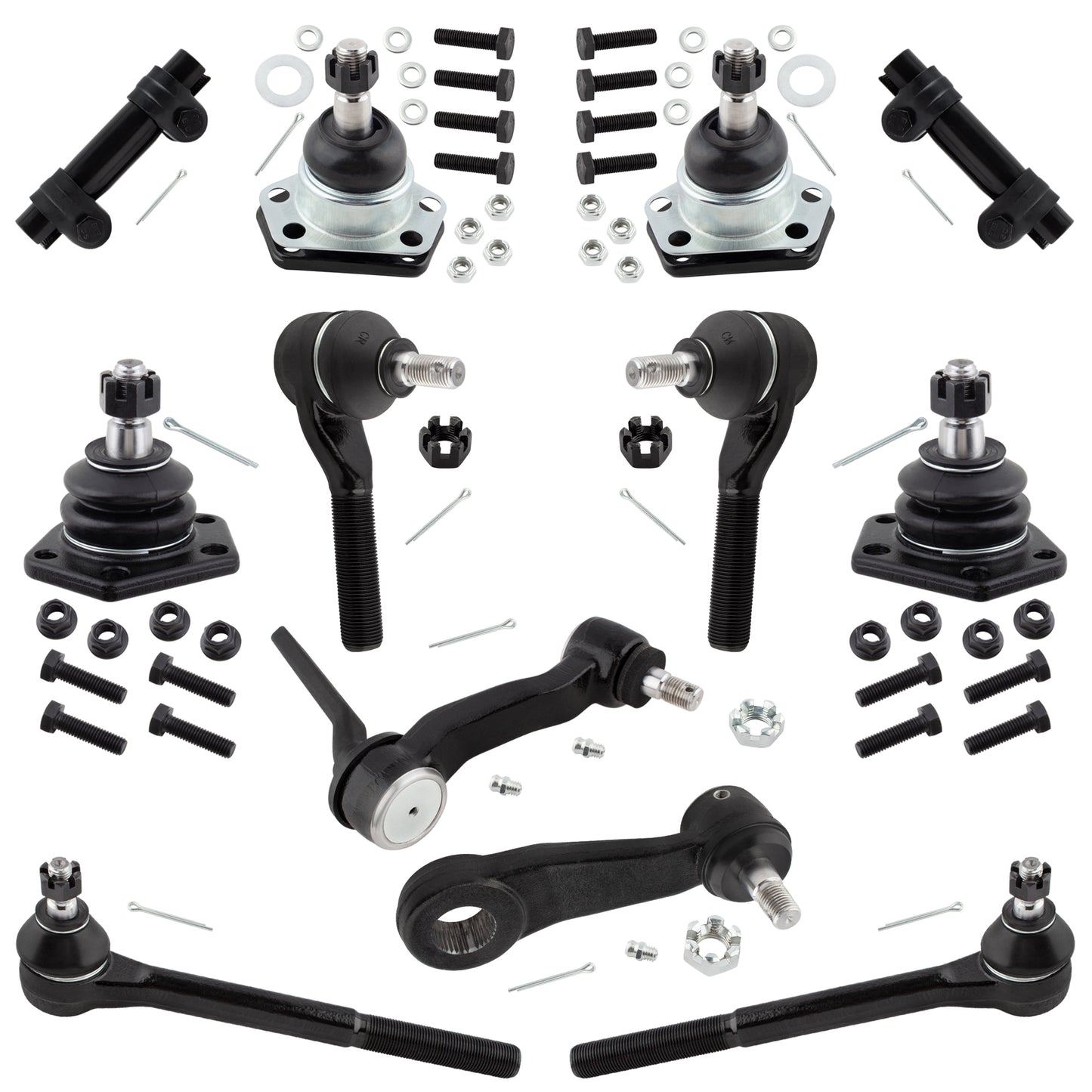 BOXI 12pcs Front Inner Outer Tie Rods Ball Joints Pitman Idler Arm Fits for Chevrolet S10 1984-1996