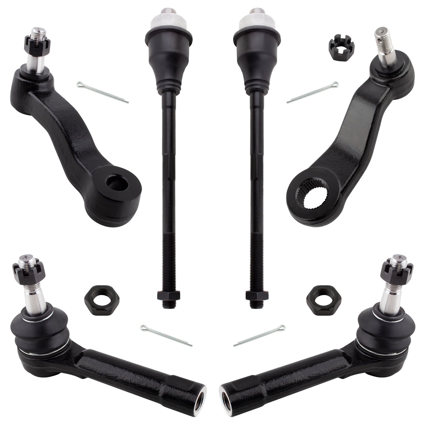BOXI 6pcs Front Inner Outer Tie Rod Idler Arm Pitman Arm 4 Groove Fits for Cadillac Escalade