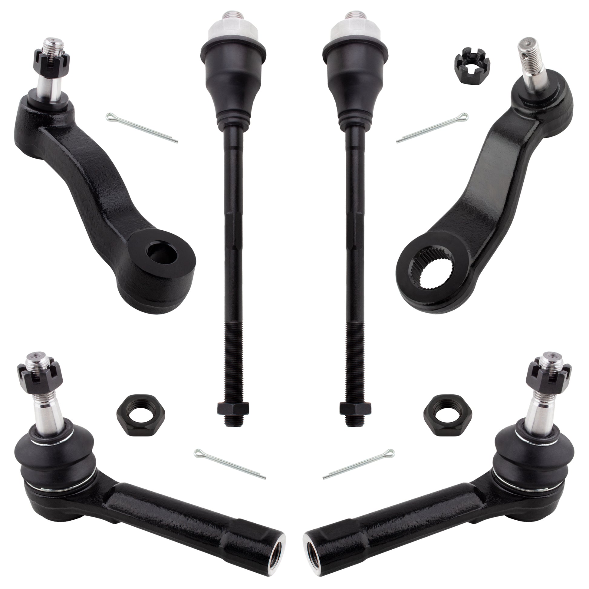 BOXI 6pcs Front Inner Outer Tie Rod Idler Arm Pitman Arm 4 Groove Fits for Cadillac Escalade
