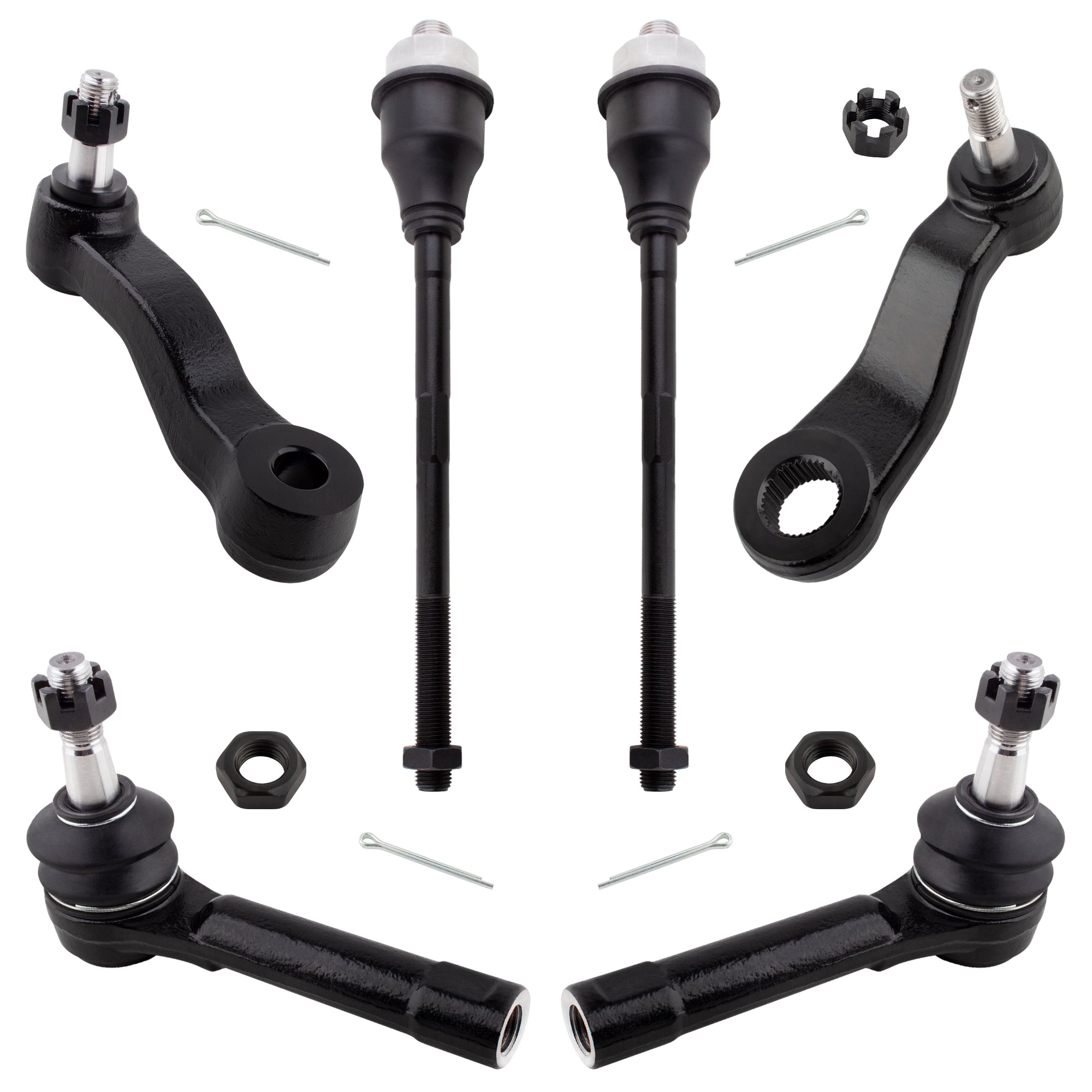 BOXI 6pcs Front Inner Outer Tie Rod Idler Arm Pitman Arm 4 Groove Fits for Cadillac Escalade