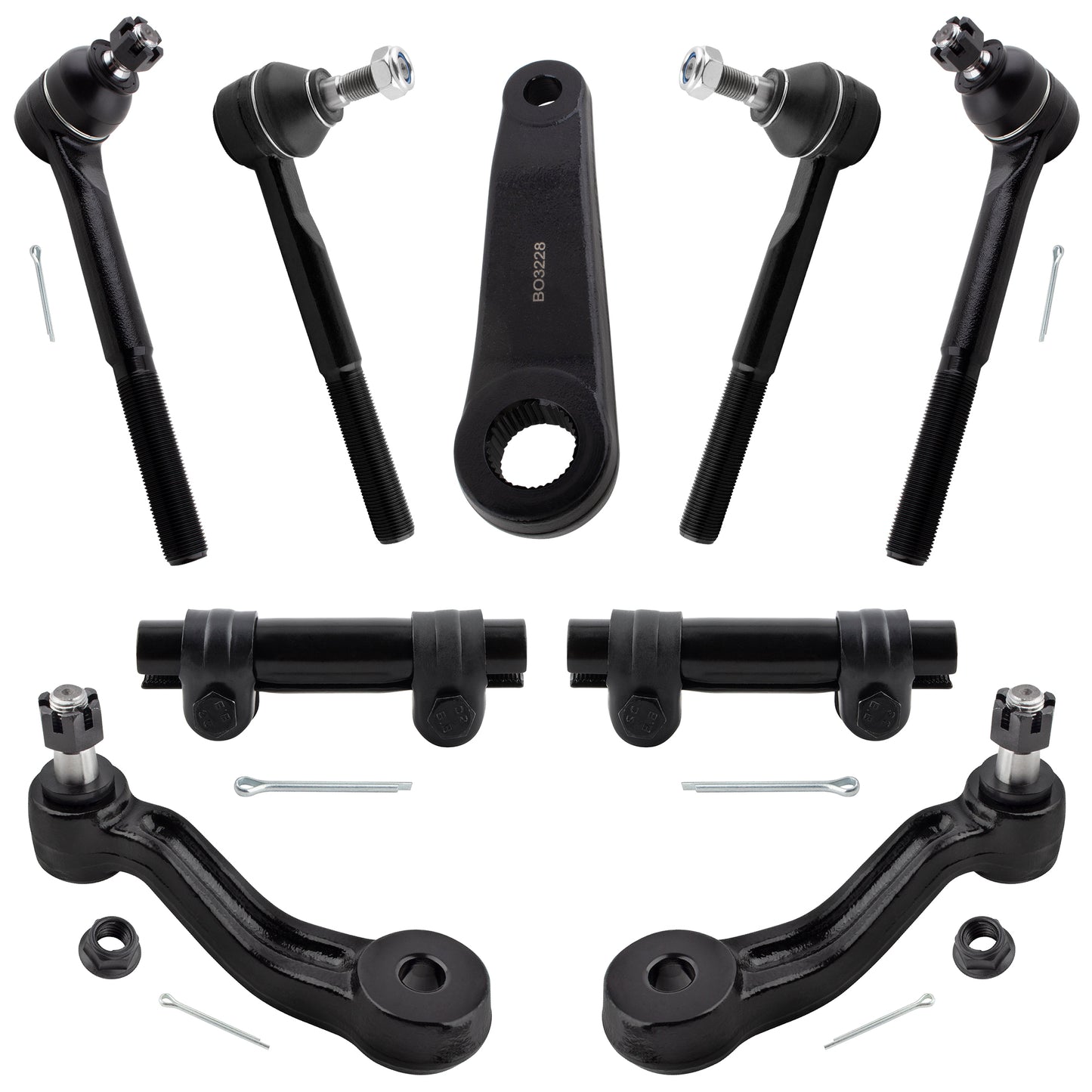 BOXI 9pcs Front Inner Outer Tie Rod Ends Steering Pitman Arm Idler Arm Kit Fits for Chevrolet