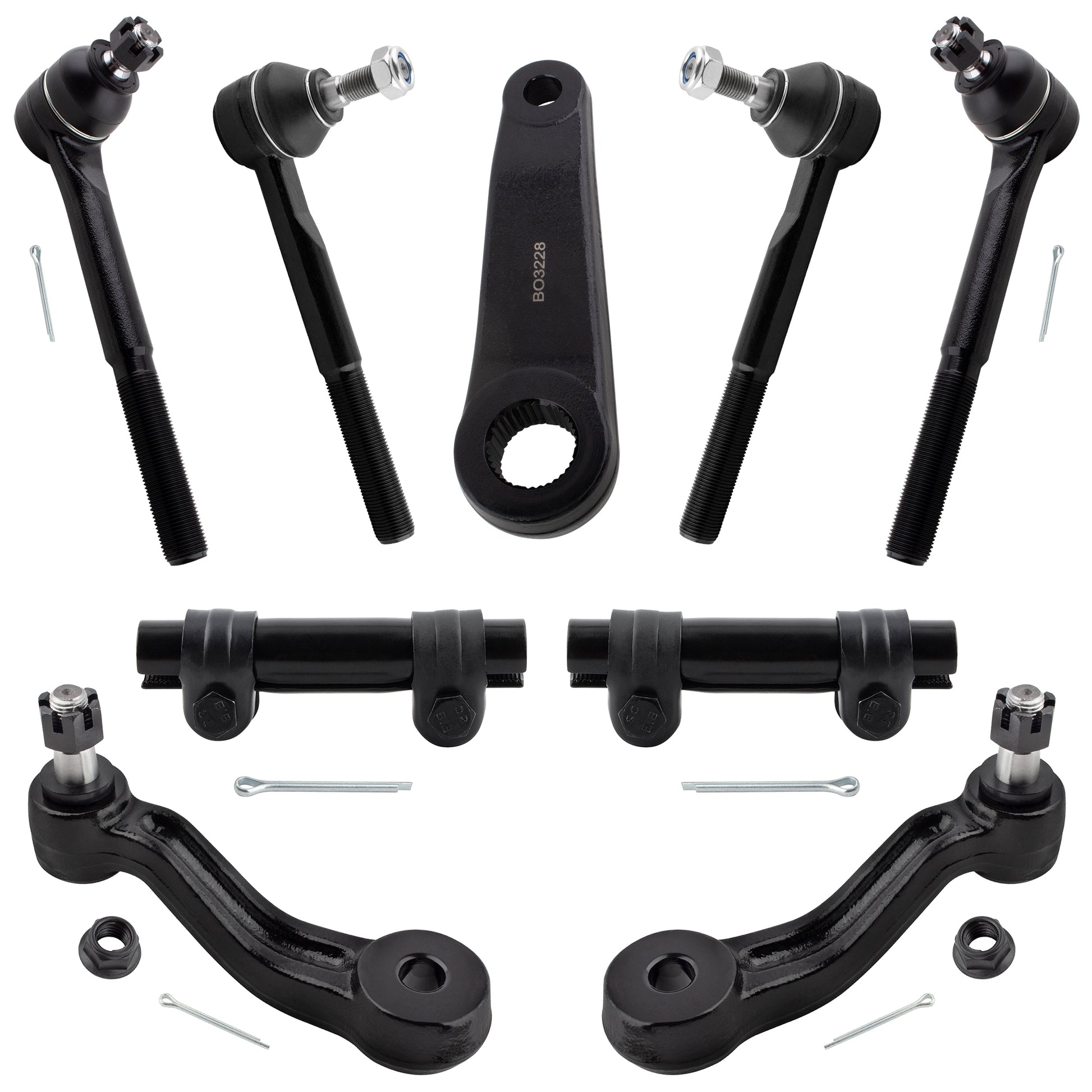 BOXI 9pcs Front Inner Outer Tie Rod Ends Steering Pitman Arm Idler Arm Kit Fits for Chevrolet