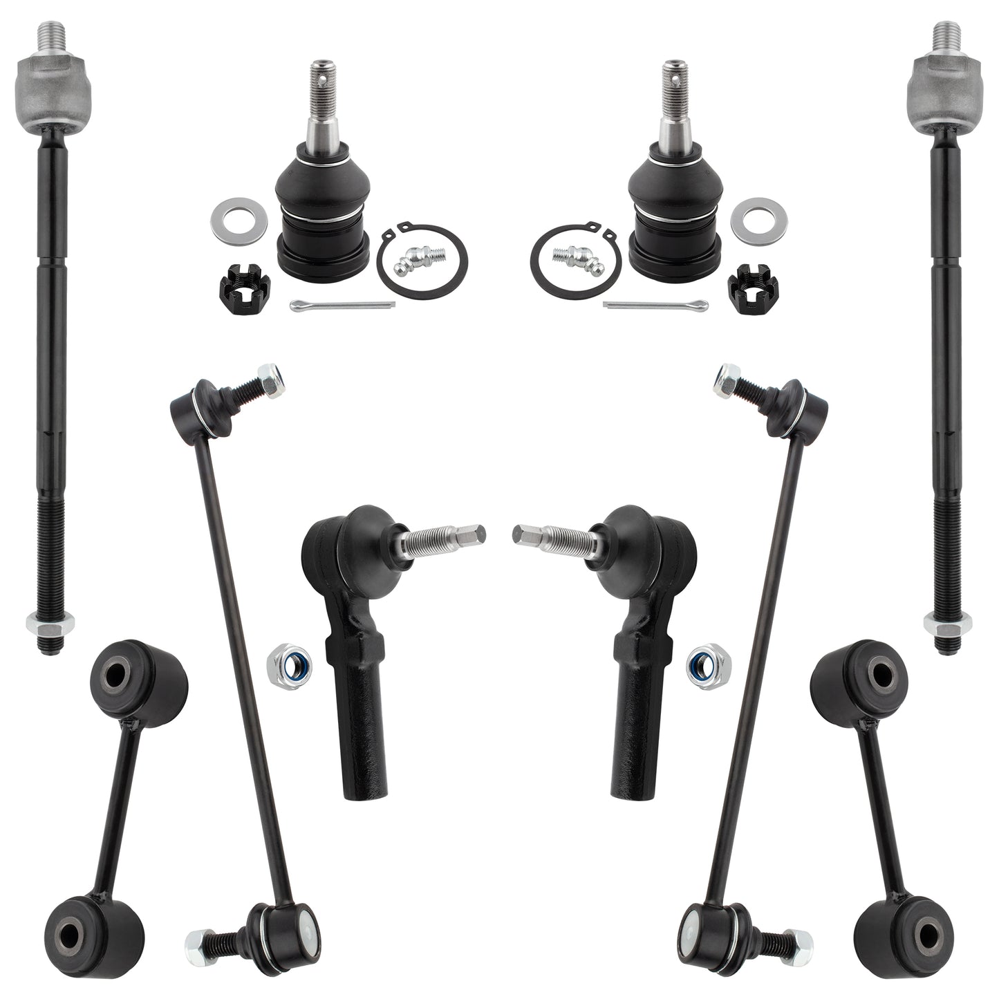BOXI (Set of 10) Front & Rear Sway Bar Links Inner Outer Tie Rod Ends Lower Ball Joints Fit