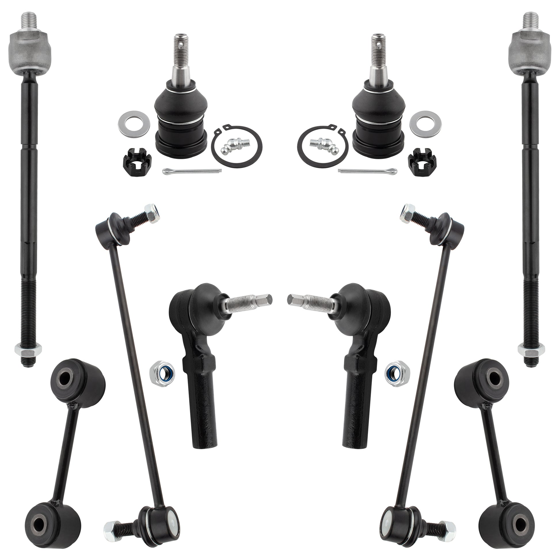 BOXI (Set of 10) Front & Rear Sway Bar Links Inner Outer Tie Rod Ends Lower Ball Joints Fit