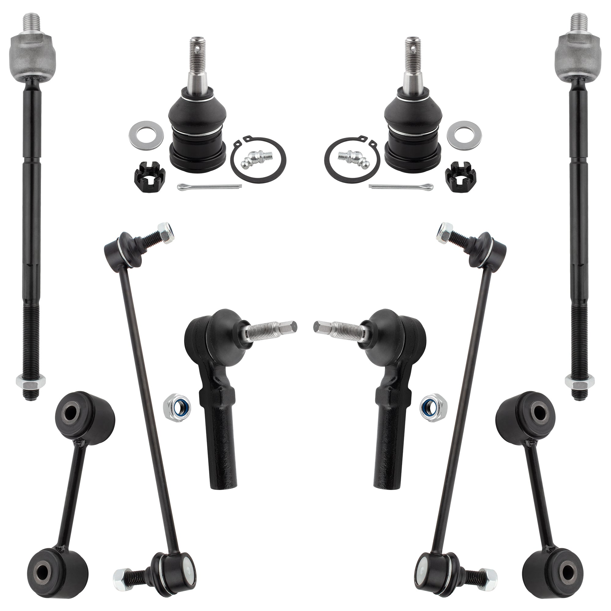 BOXI (Set of 10) Front & Rear Sway Bar Links Inner Outer Tie Rod Ends Lower Ball Joints Fit
