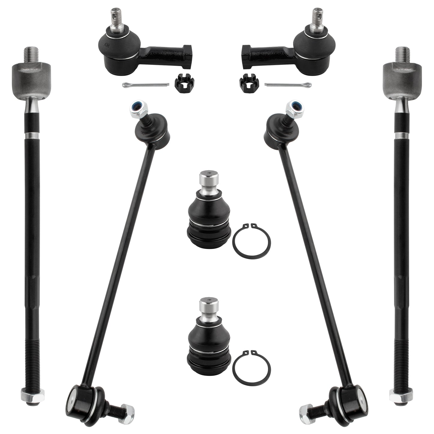 BOXI (Set of 8) Front Inner & Outer Tie Rods + Lower Ball Joints + Sway Bars Fit for Chrysler