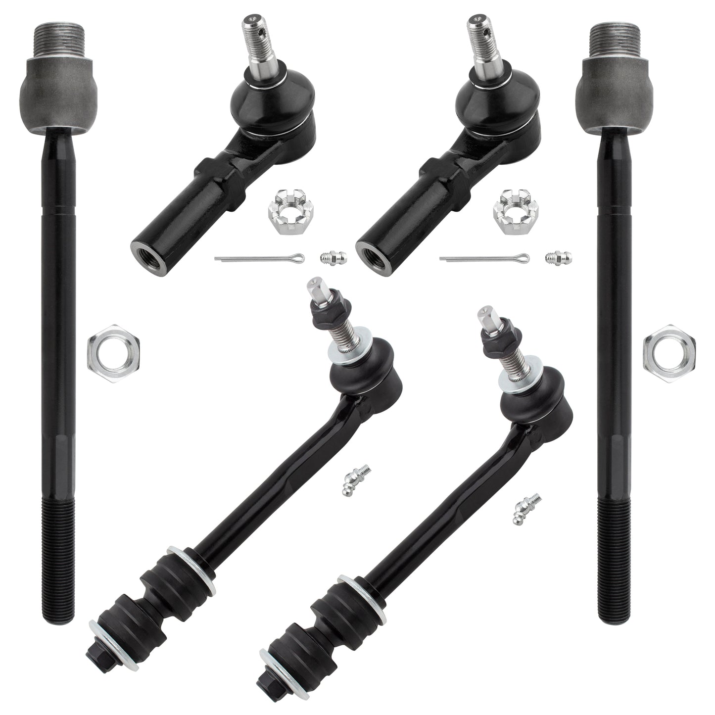 BOXI (Set of 6) Front Inner & Outer Tie Rods + Sway Bar End Links Fit for Chrysler Aspen 2007 2008
