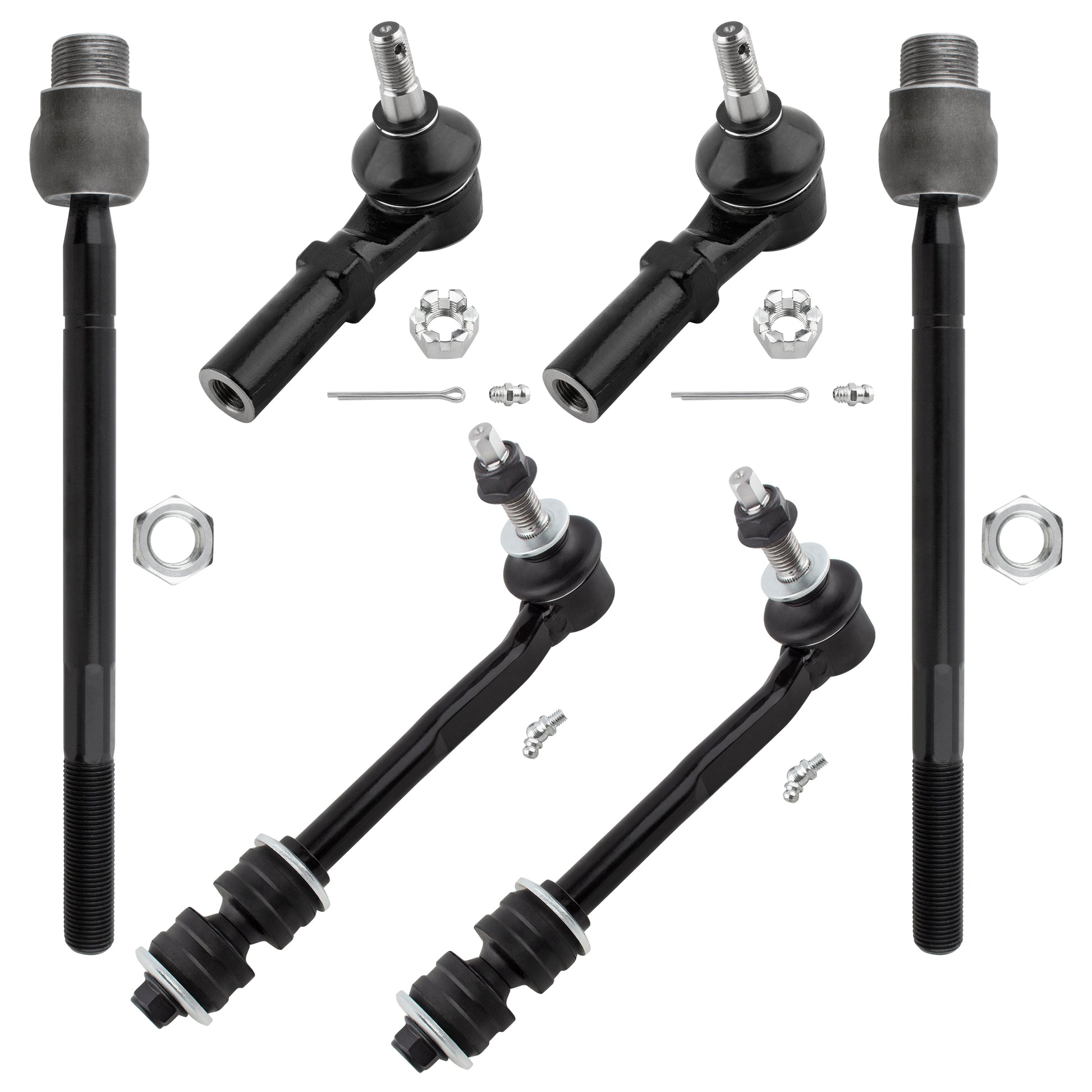 BOXI (Set of 6) Front Inner & Outer Tie Rods + Sway Bar End Links Fit for Chrysler Aspen 2007 2008