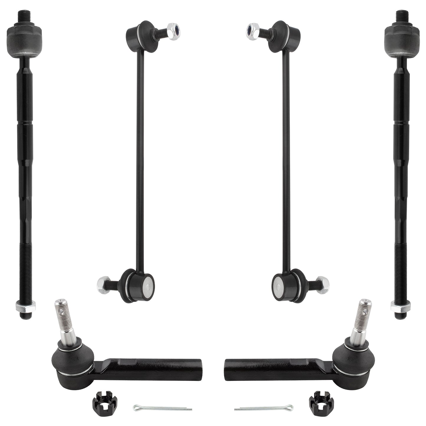 BOXI (Set of 6) Front Inner & Outer Tie Rods + Sway Bar End Links Fit for Chrysler Sebring 2007