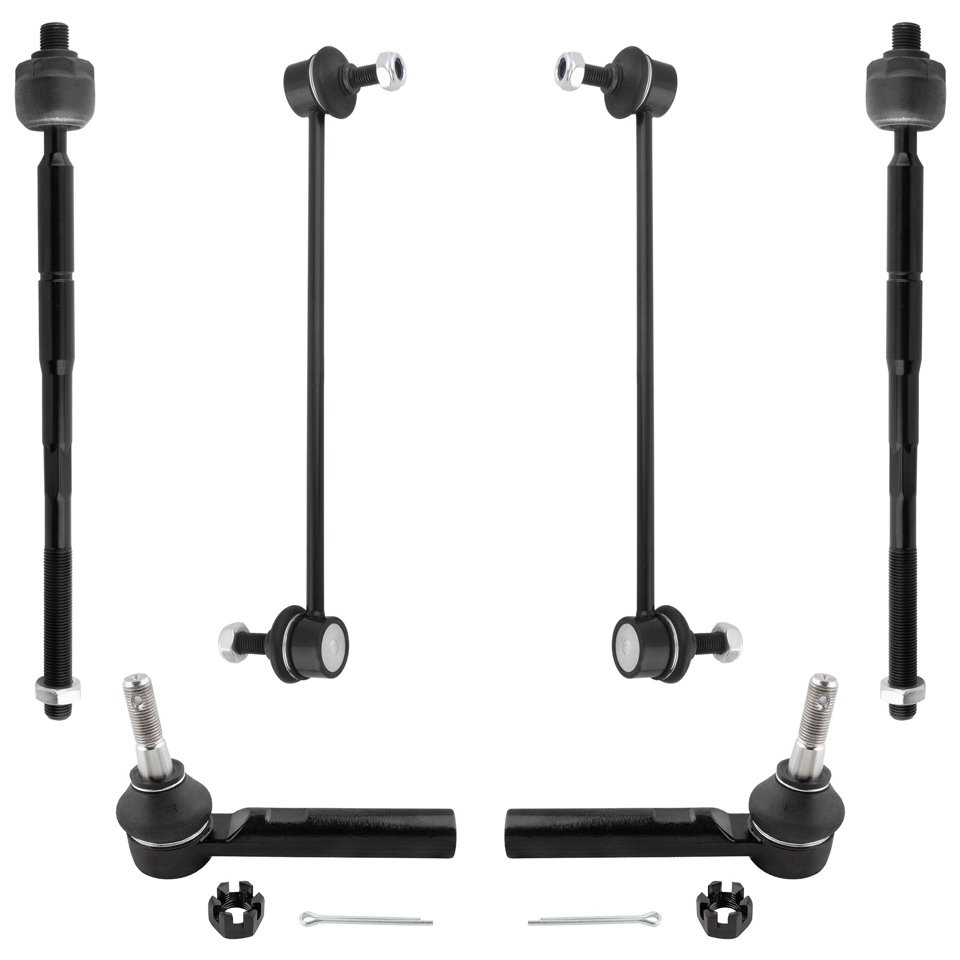 BOXI (Set of 6) Front Inner & Outer Tie Rods + Sway Bar End Links Fit for Chrysler Sebring 2007