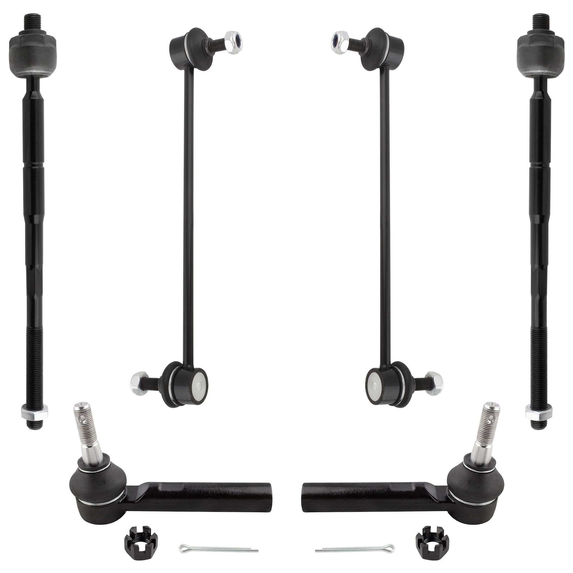 BOXI (Set of 6) Front Inner & Outer Tie Rods + Sway Bar End Links Fit for Chrysler Sebring 2007
