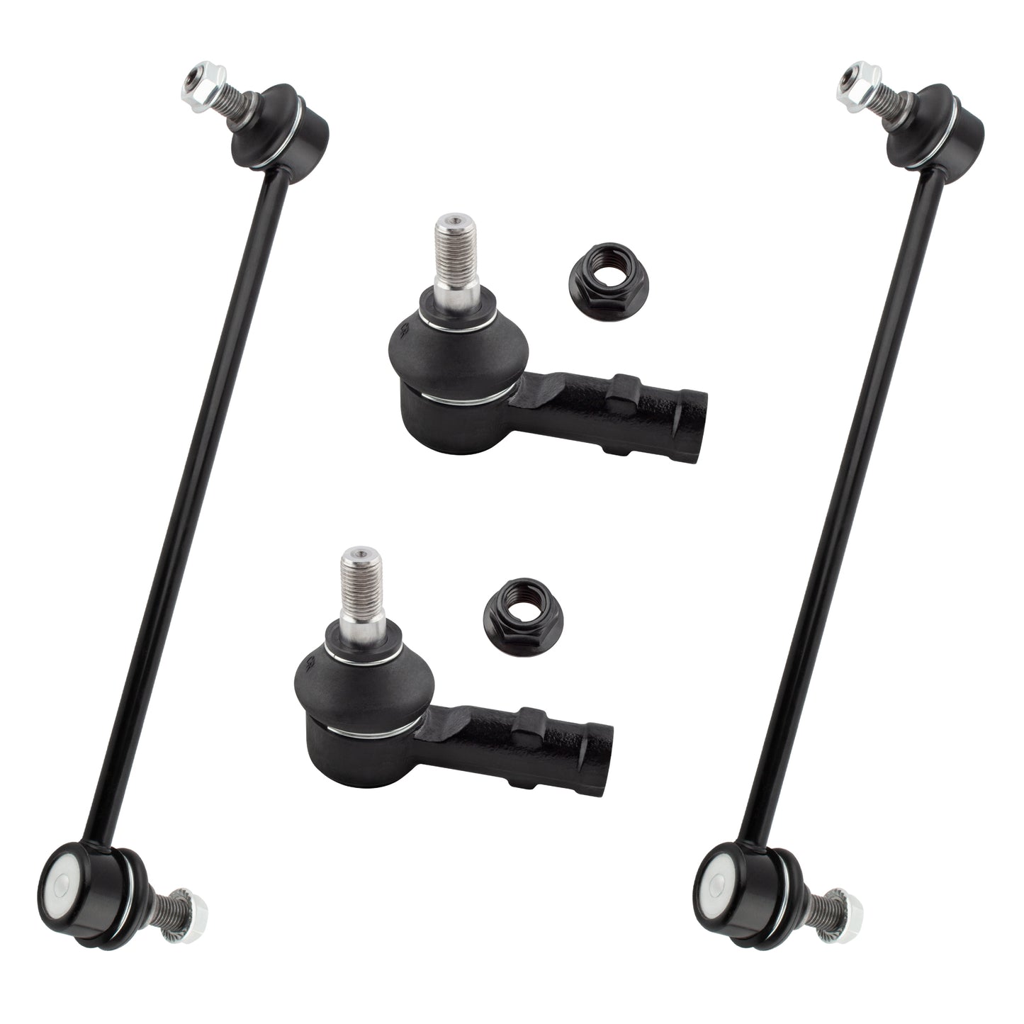 BOXI (Set of 4) 2x Front Stabilizer Sway Bar End Links + 2x Front Outer Tie Rod End Links