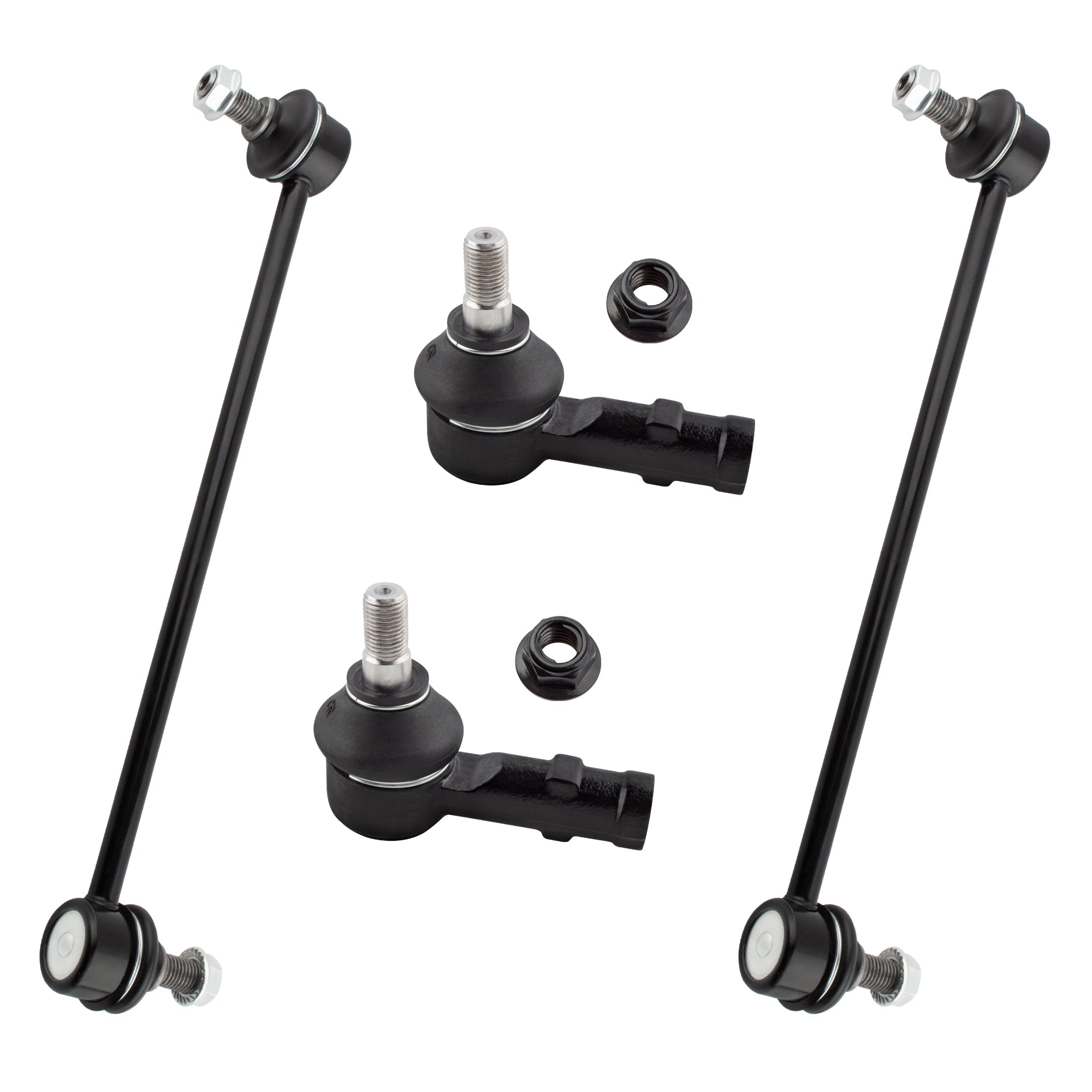 BOXI (Set of 4) 2x Front Stabilizer Sway Bar End Links + 2x Front Outer Tie Rod End Links