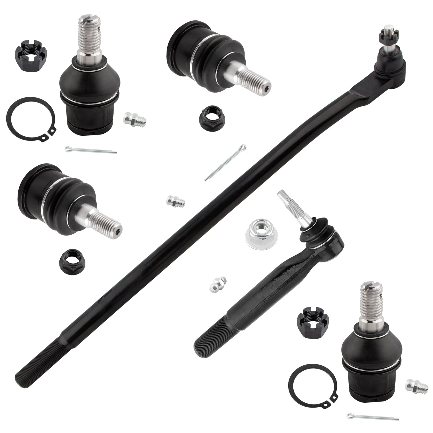 BOXI (Set of 6) Front Right Inner and Outer Tie Rod (2nd Design) Upper and Lower Ball Joints