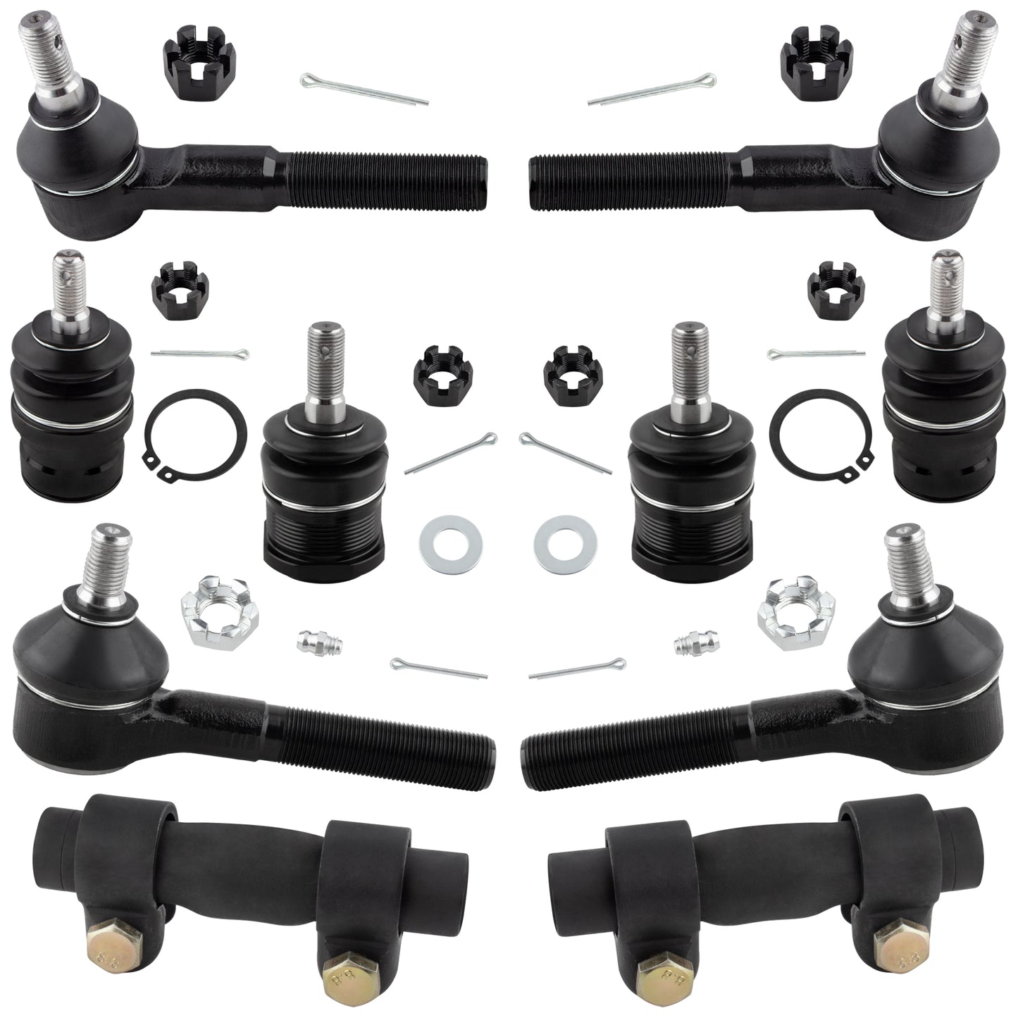 BOXI (Set of 10) Front Upper & Lower Ball Joints + Inner & Outer Tie Rod Ends + Adjusting Sleeve