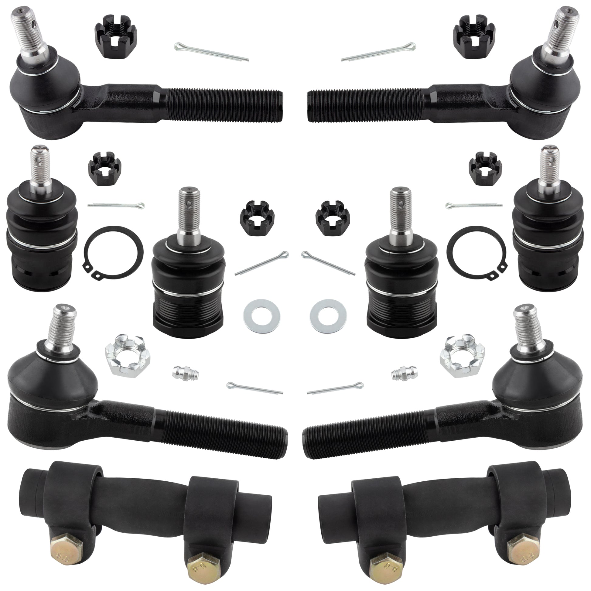 BOXI (Set of 10) Front Upper & Lower Ball Joints + Inner & Outer Tie Rod Ends + Adjusting Sleeve