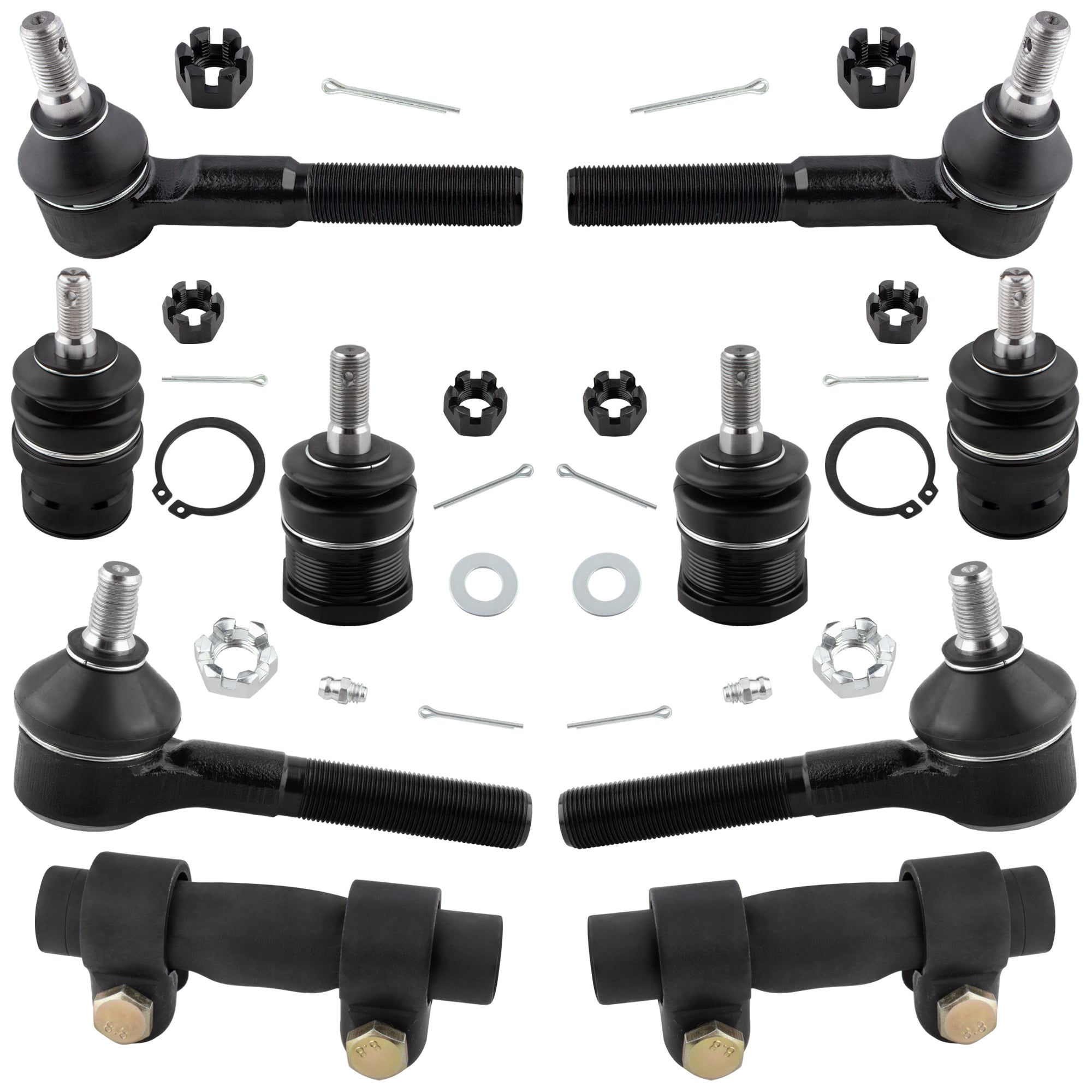 BOXI (Set of 10) Front Upper & Lower Ball Joints + Inner & Outer Tie Rod Ends + Adjusting Sleeve