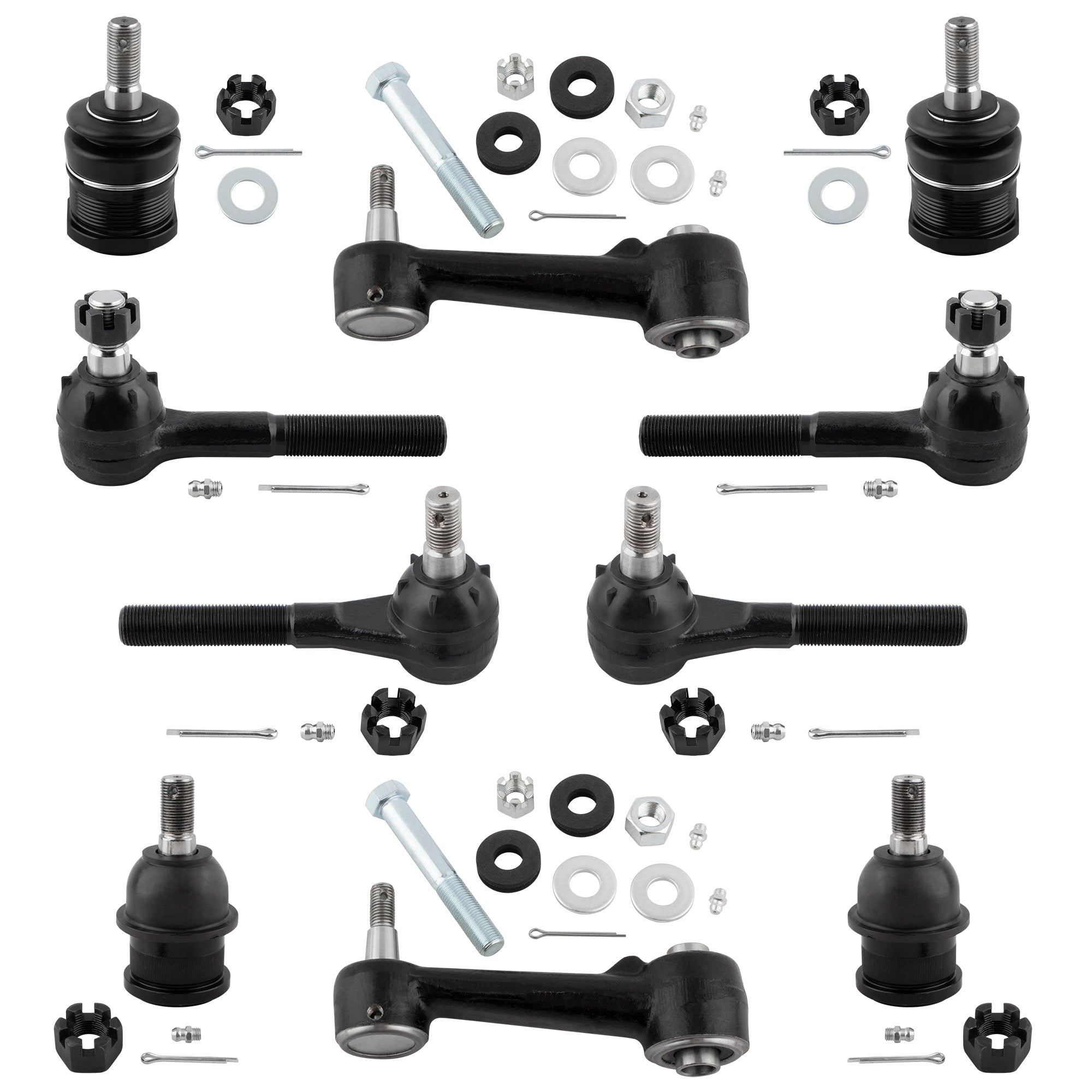 BOXI (Set of 10) Front Inner & Outer Tie Rods + Upper & Lower Ball Joints + Idler Arms Kit Fit