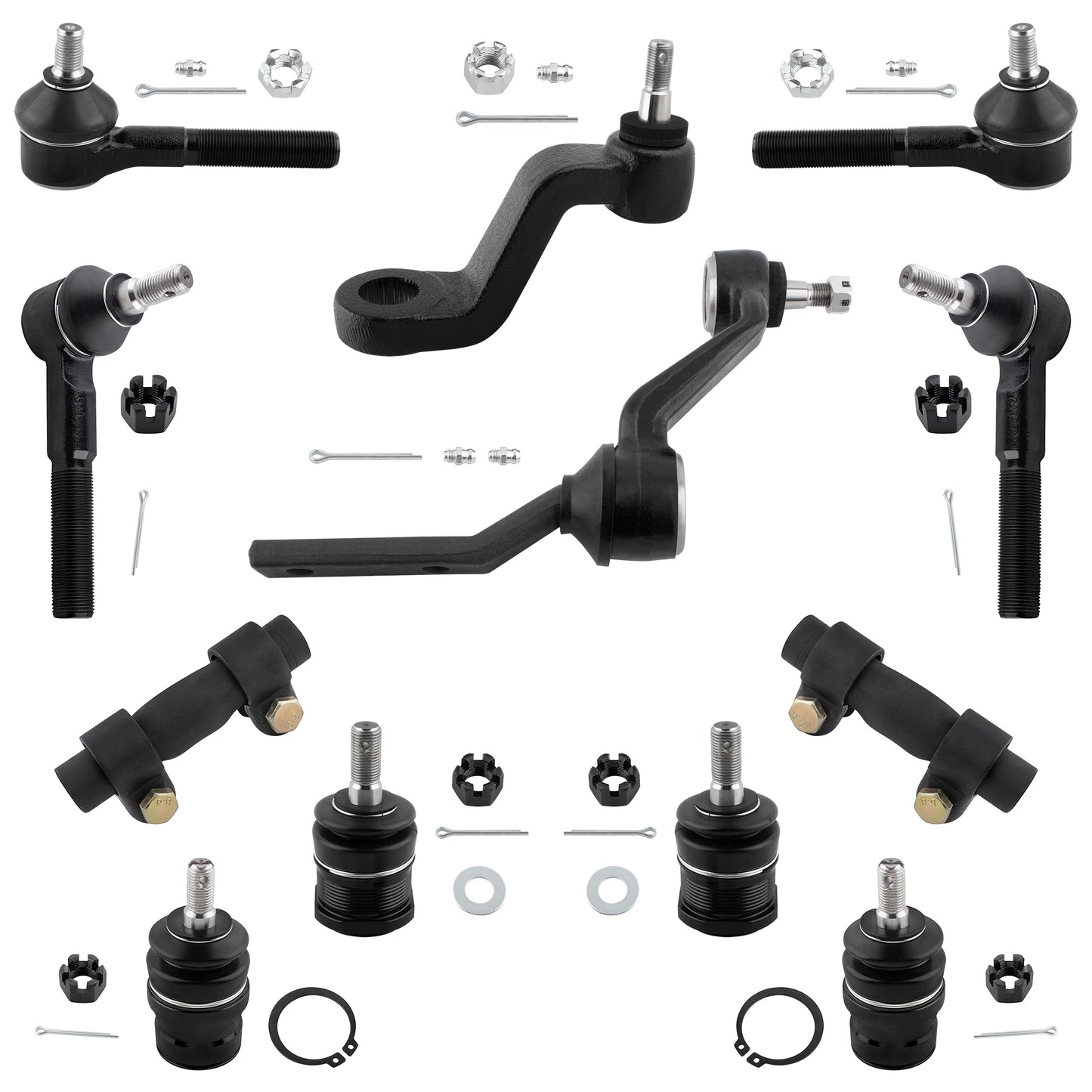 BOXI 12pcs Front Inner & Outer Tie Rods Upper & Lower Ball Joints Idler Arm Pitman Arm Adjusting