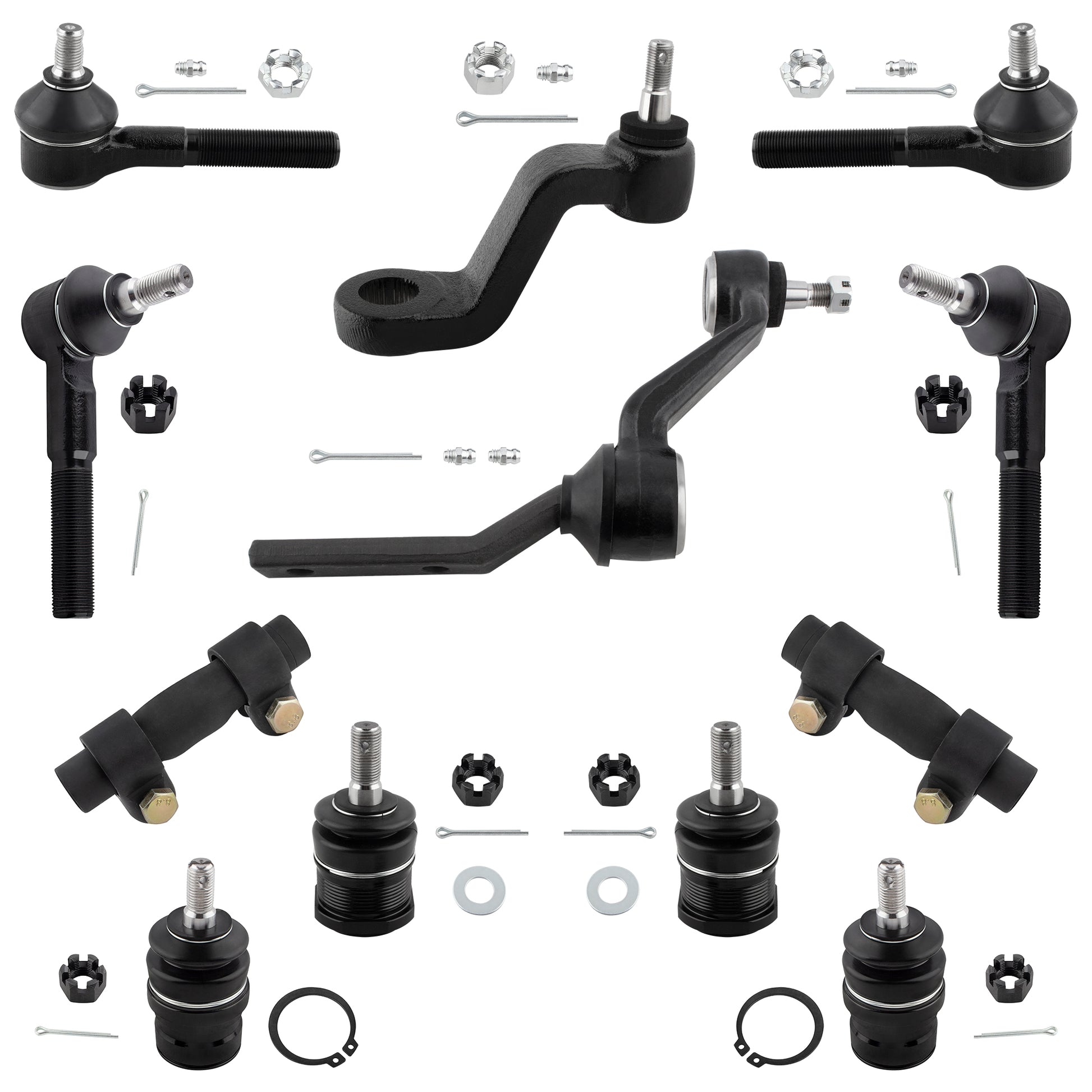 BOXI 12pcs Front Inner & Outer Tie Rods Upper & Lower Ball Joints Idler Arm Pitman Arm Adjusting