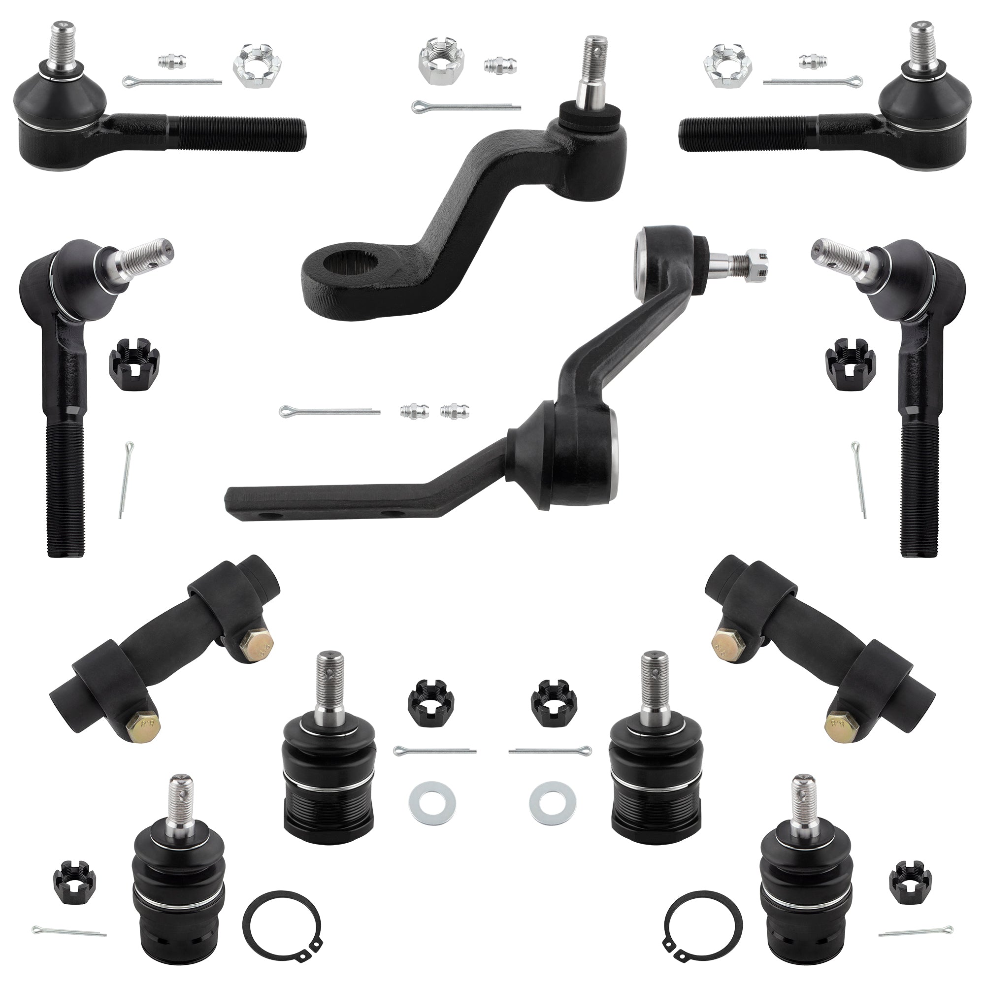 BOXI 12pcs Front Inner & Outer Tie Rods Upper & Lower Ball Joints Idler Arm Pitman Arm Adjusting