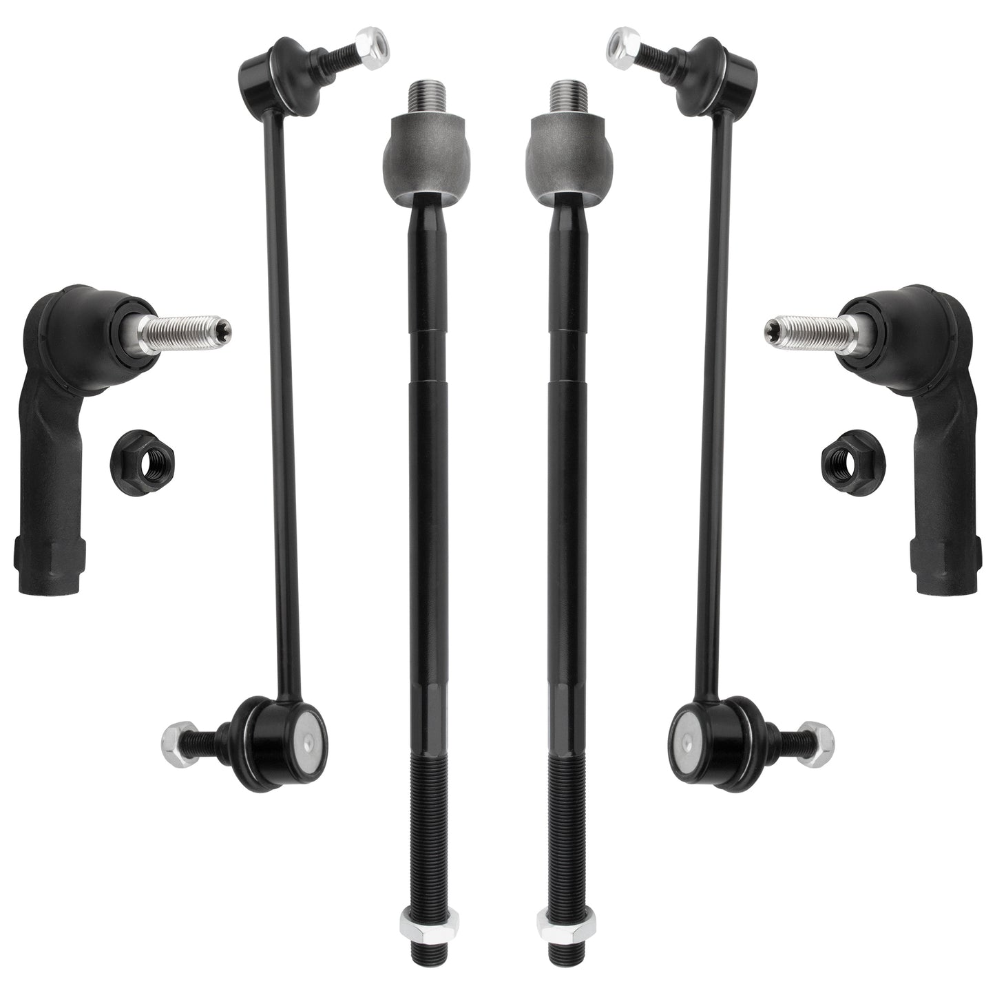 BOXI (Set of 6) Front Inner & Outer Tie Rods Ends + Sway Bar End Link Kit Driver and Passenger Side