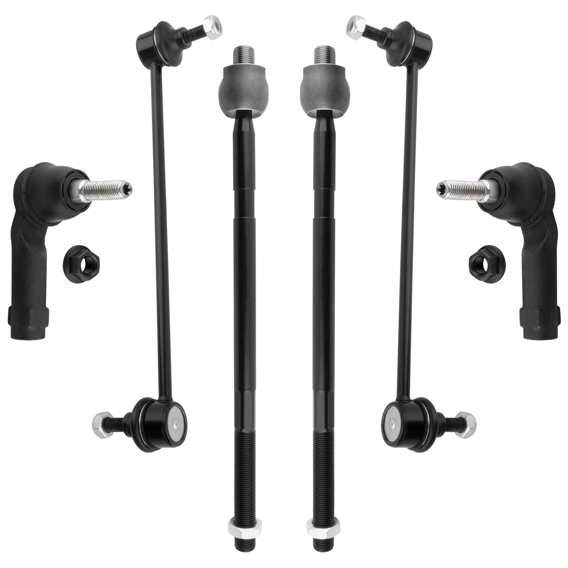 BOXI (Set of 6) Front Inner & Outer Tie Rods Ends + Sway Bar End Link Kit Driver and Passenger Side