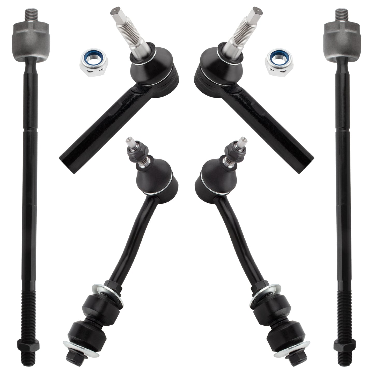 BOXI (Set of 6) Front Stabilizer Sway Bar End Links + Inner & Outer Tie Rod End Links Suspension