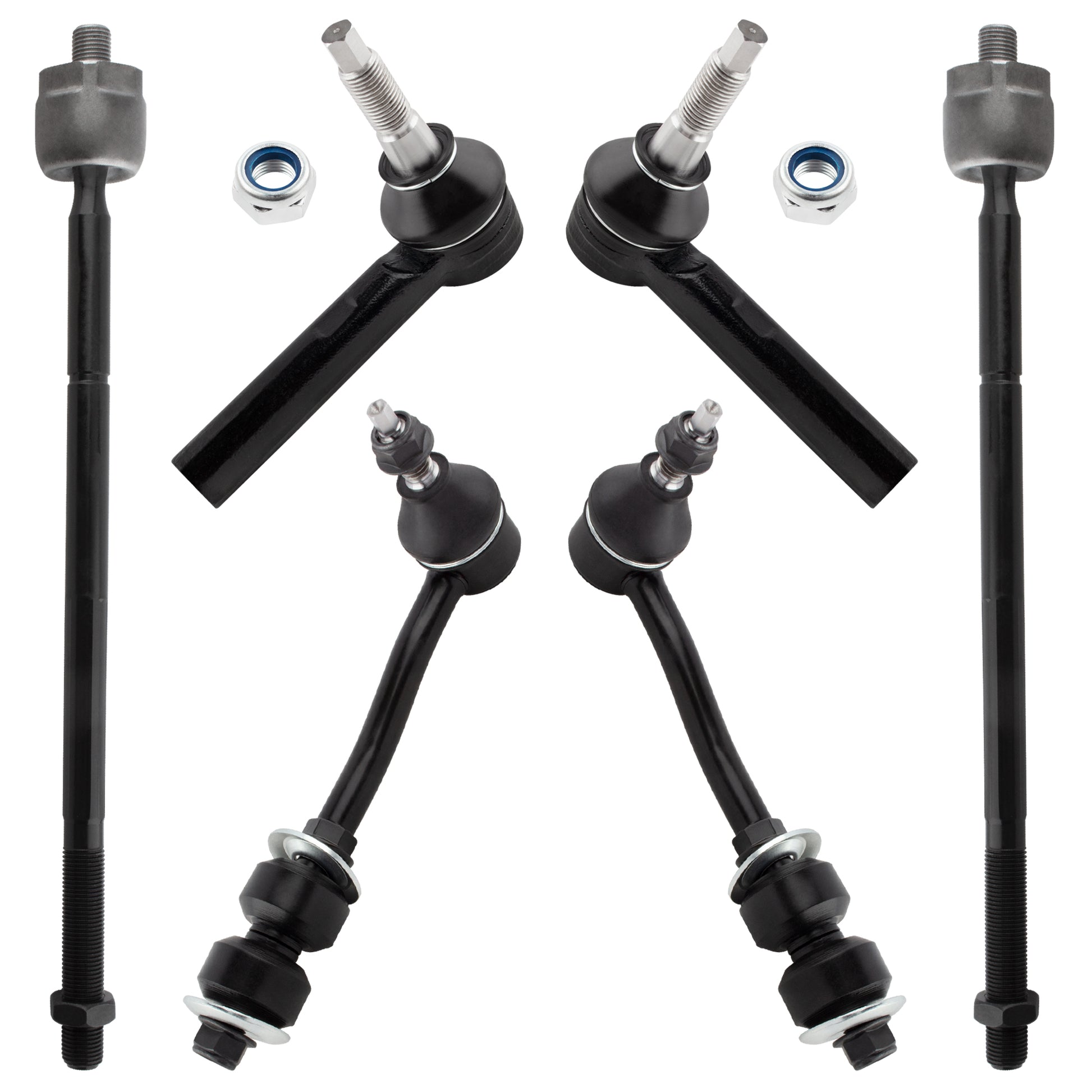 BOXI (Set of 6) Front Stabilizer Sway Bar End Links + Inner & Outer Tie Rod End Links Suspension