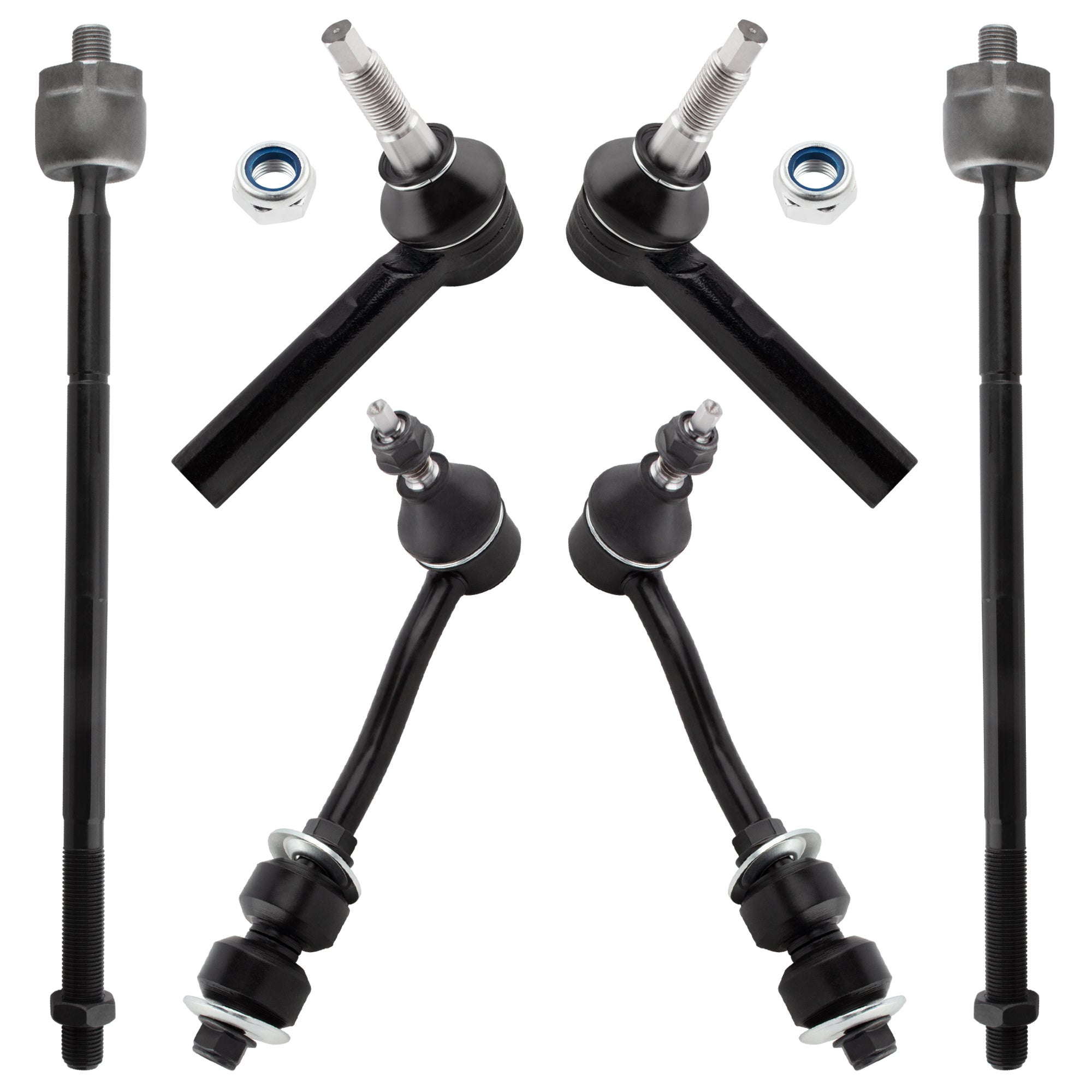 BOXI (Set of 6) Front Stabilizer Sway Bar End Links + Inner & Outer Tie Rod End Links Suspension