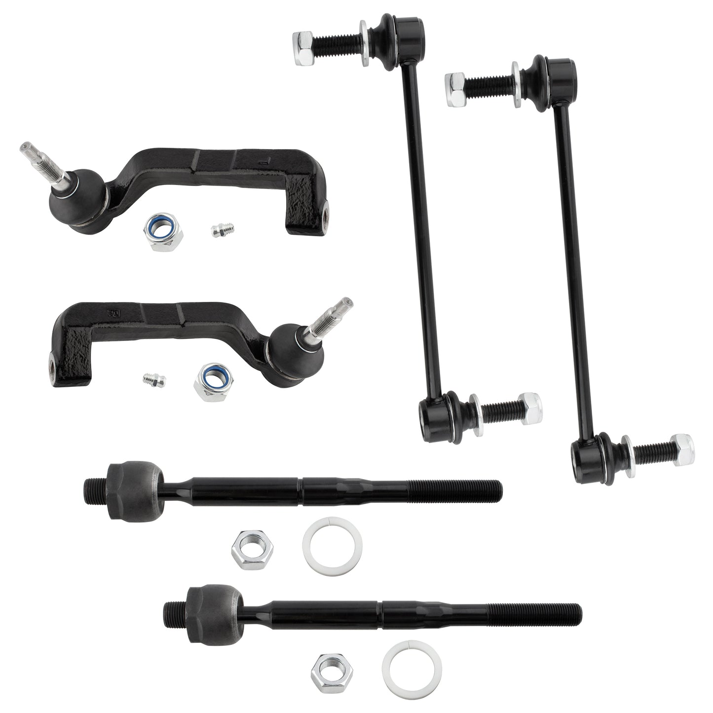 BOXI (Set of 6) Front Inner & Outer Tie Rod Ends + Sway Bar Links Fit for Chrysler 300 2005-2010