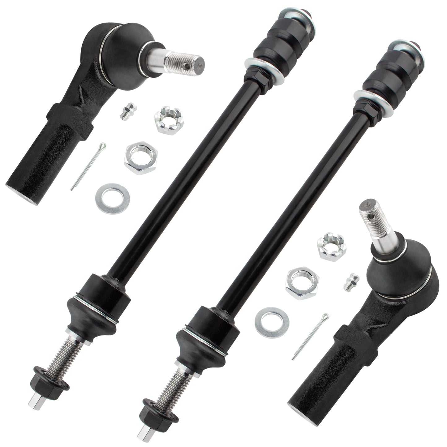 BOXI (Set of 4) 2x Front Outer Tie Rod Ends + 2x Front Sway Bar End Links Driver & Passenger Side