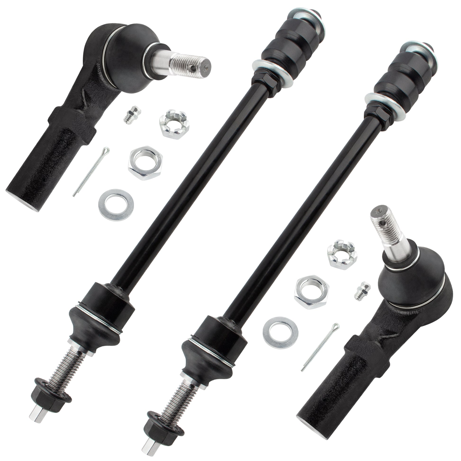 BOXI (Set of 4) 2x Front Outer Tie Rod Ends + 2x Front Sway Bar End Links Driver & Passenger Side