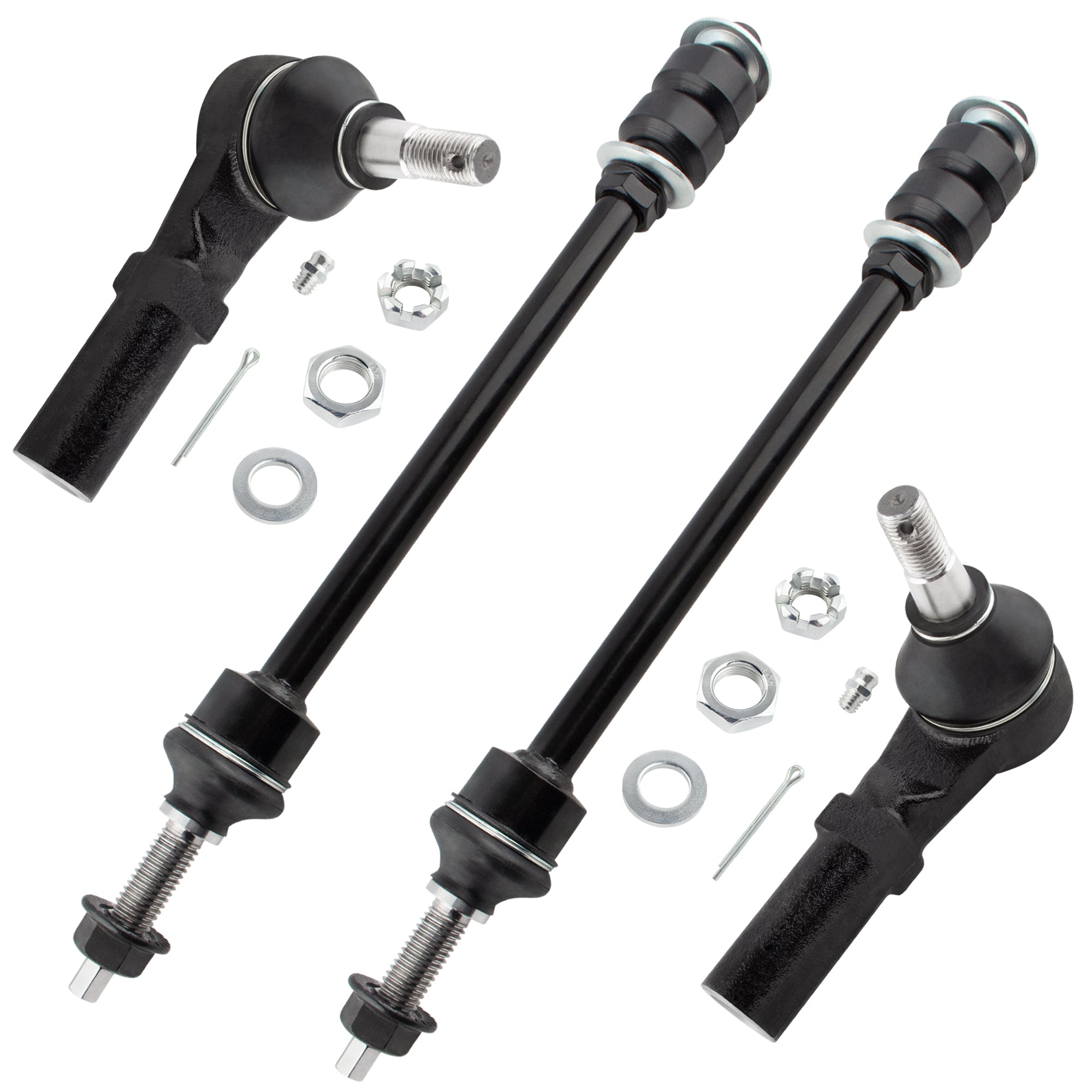 BOXI (Set of 4) 2x Front Outer Tie Rod Ends + 2x Front Sway Bar End Links Driver & Passenger Side