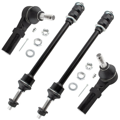 BOXI (Set of 4) 2x Front Outer Tie Rod Ends + 2x Front Sway Bar End Links Driver & Passenger Side