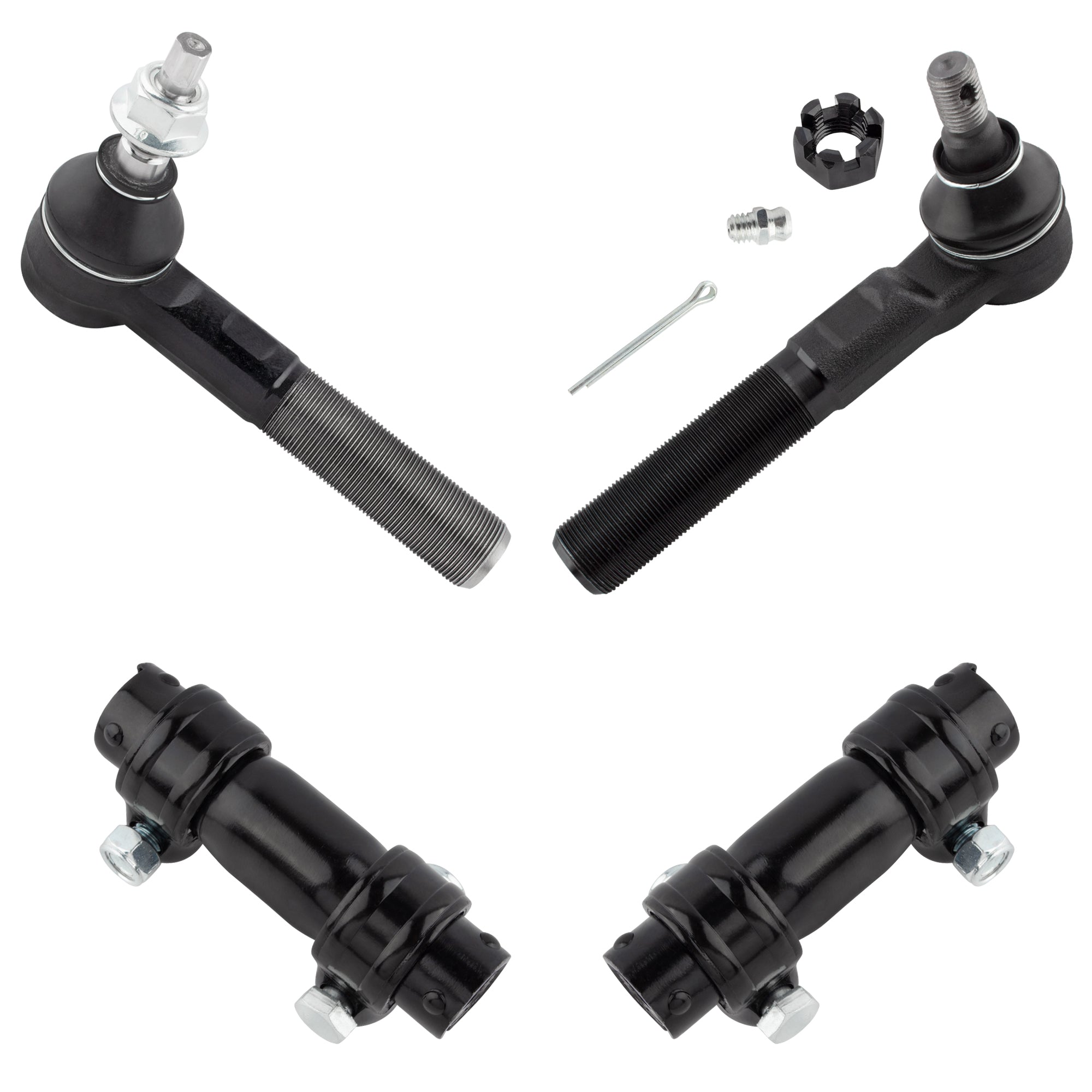BOXI (Set of 4) Front Left Outer Tie Rod End + Front Right Inner Tie Rod End & Tie Rod Adjustment